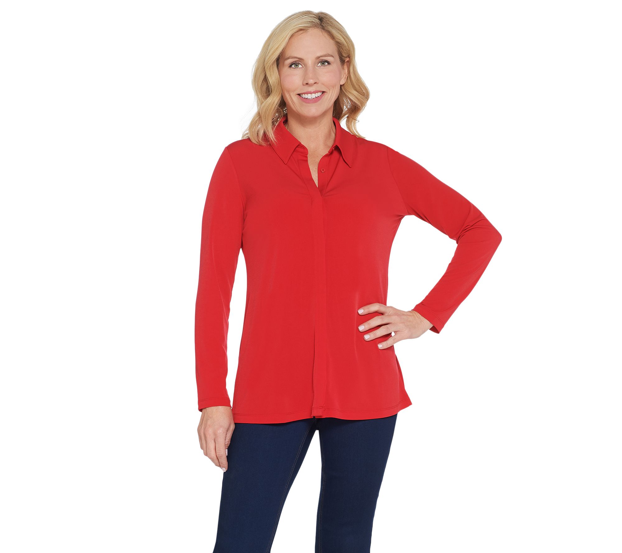 "As Is" Every Day by Susan Graver Liquid Knit Button Front Shirt