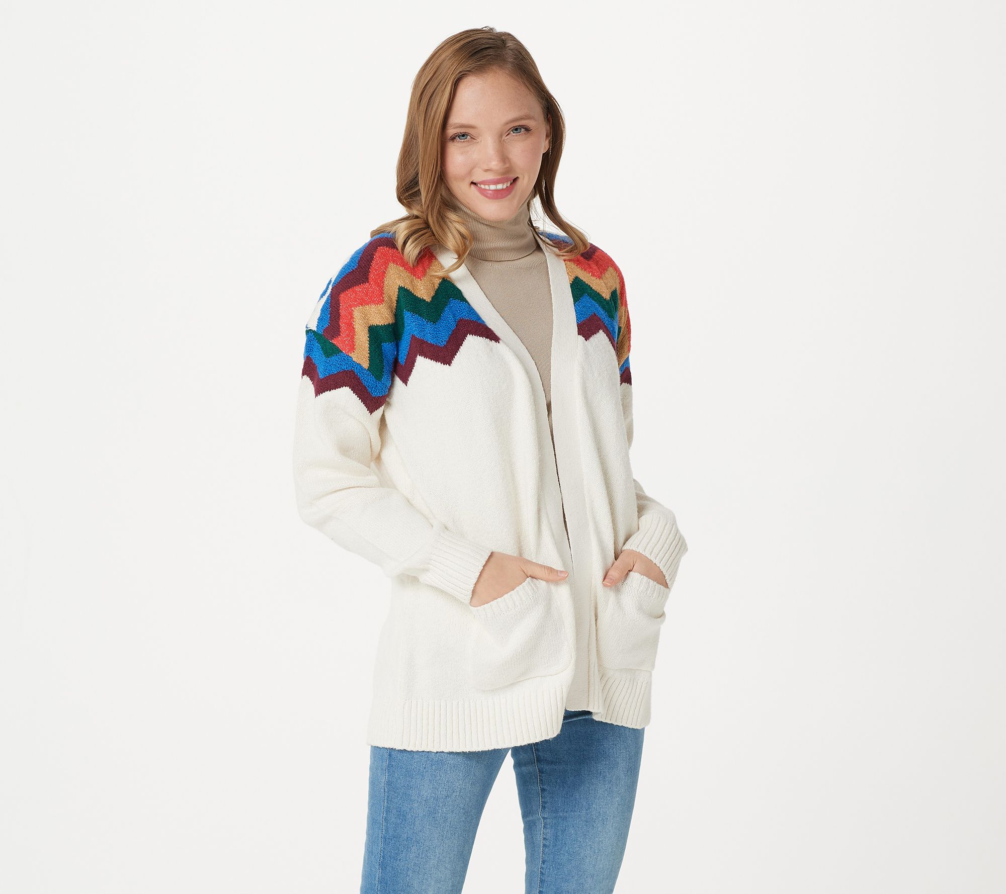 Denim & Co. Regular Jacquard Long Sleeve Open Front Cardigan - QVC.com