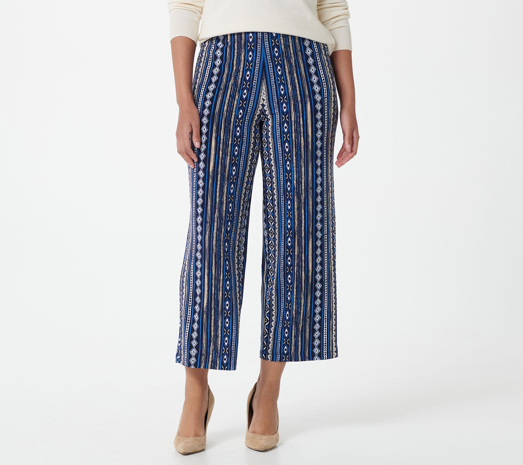 Susan Graver Printed Liquid Knit Pullon Crop Pants