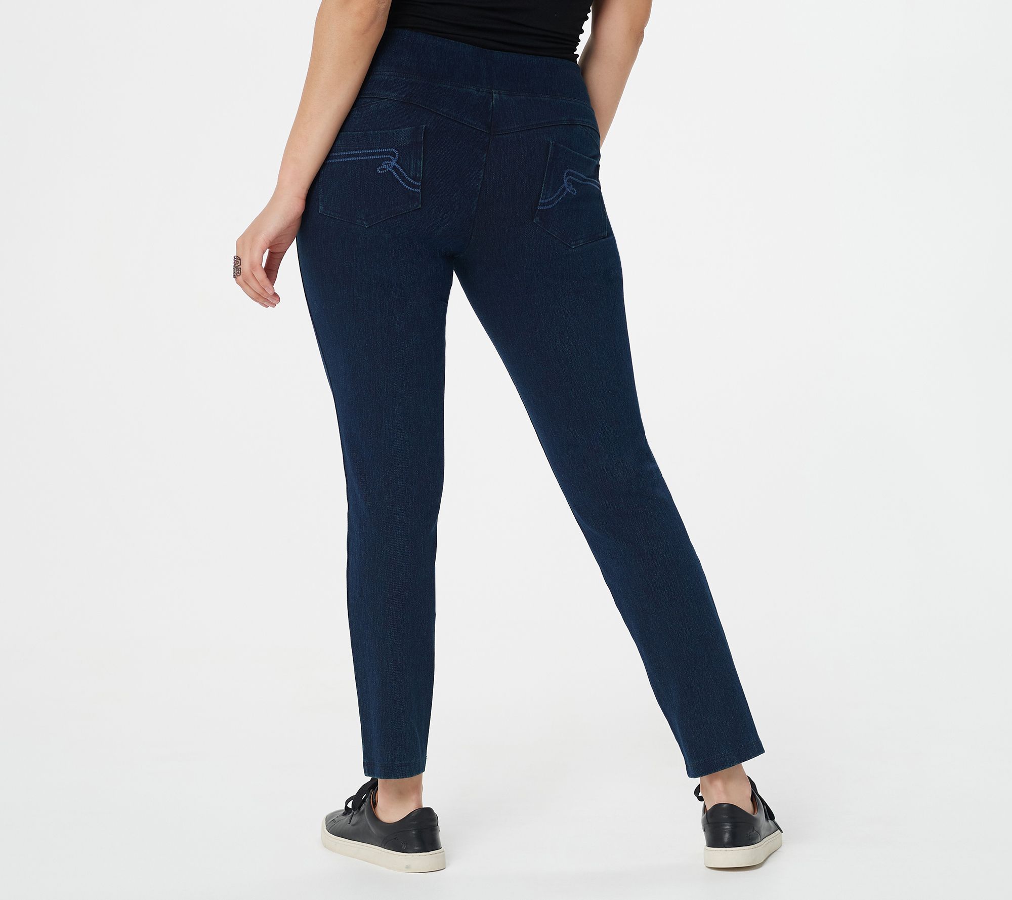 Womens Elasticated Waist Tummy Control Jeans in Dark Blue