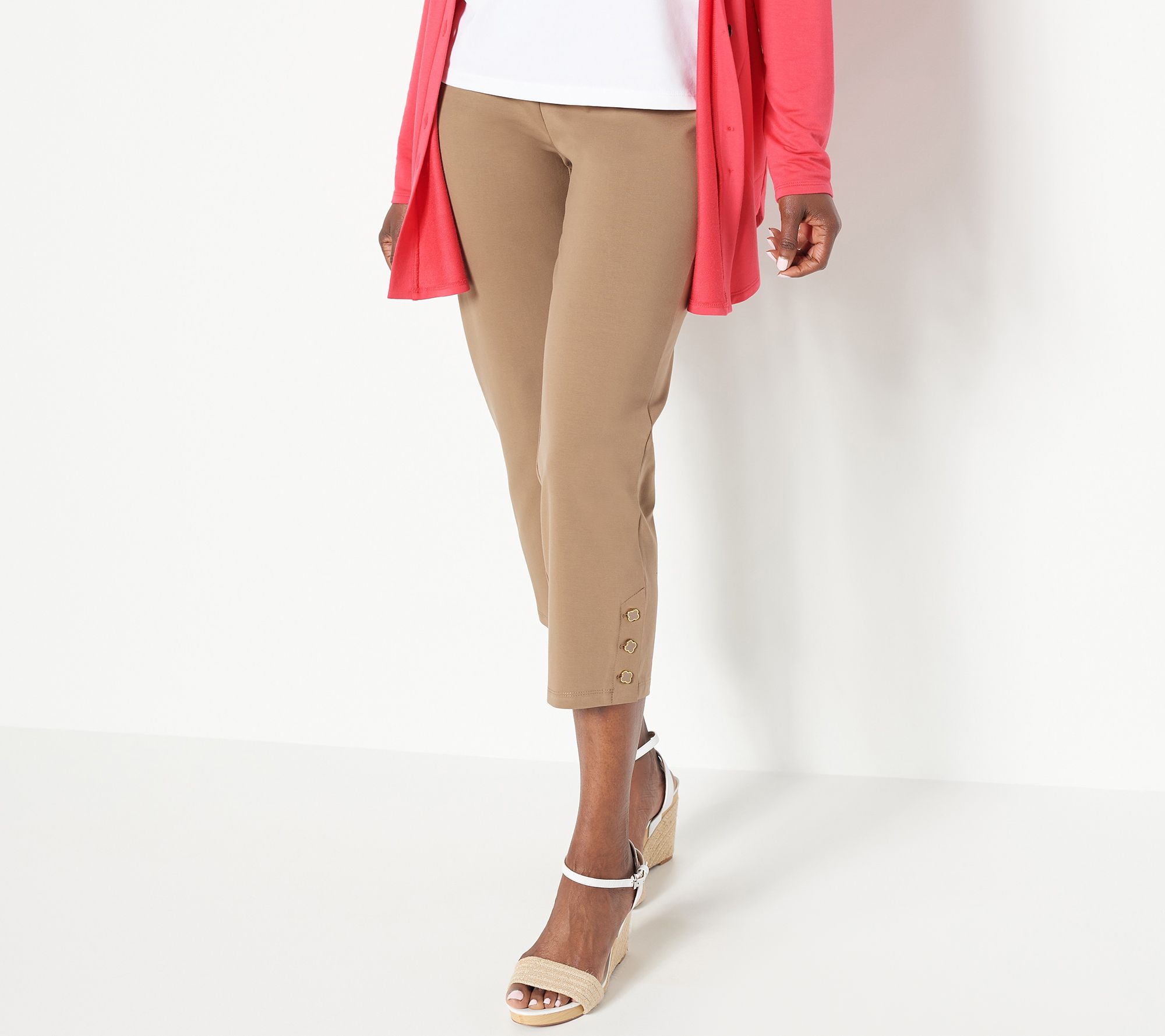 Susan Graver Weekend Regular Premium Stretch Crop Pants with Button Detail