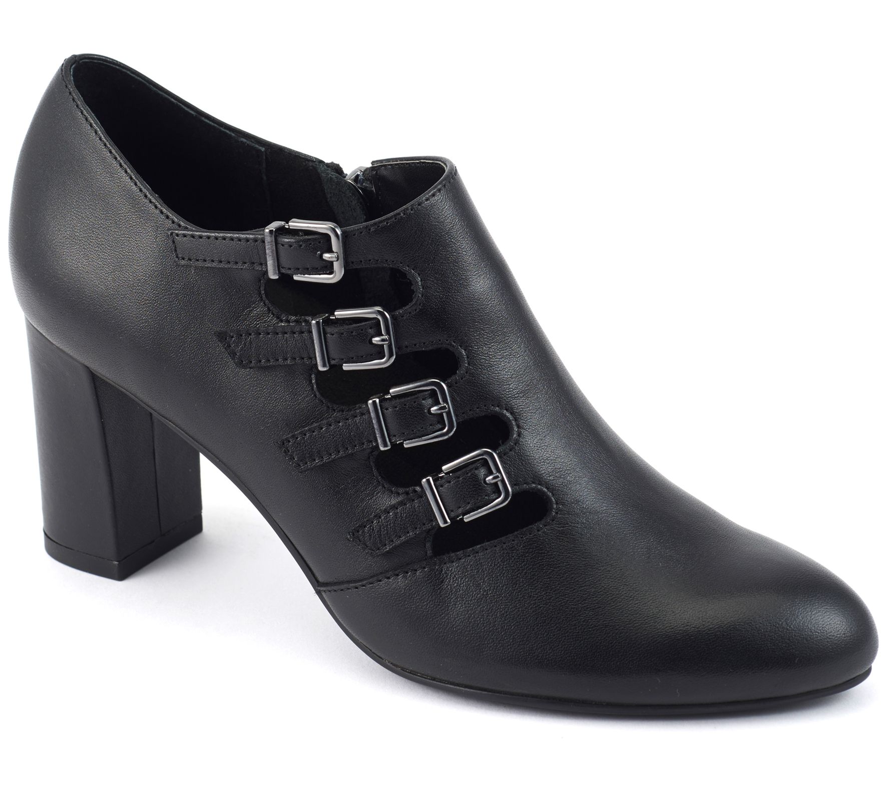 David Tate Leather Barrel Heel Shooties Pause QVC