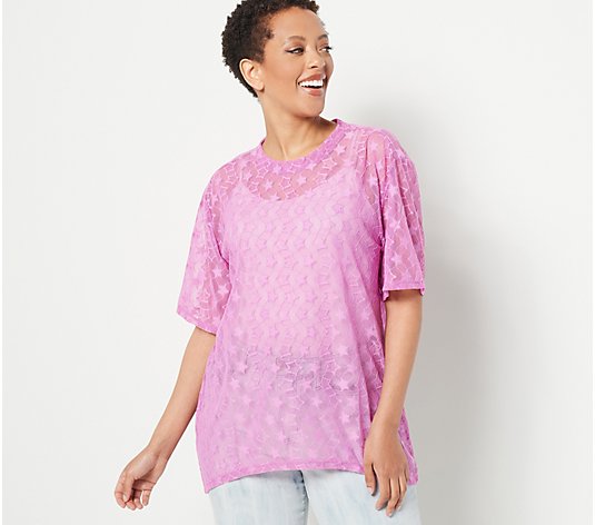 LOGO Layers by Lori Goldstein Star Mesh Lace Top