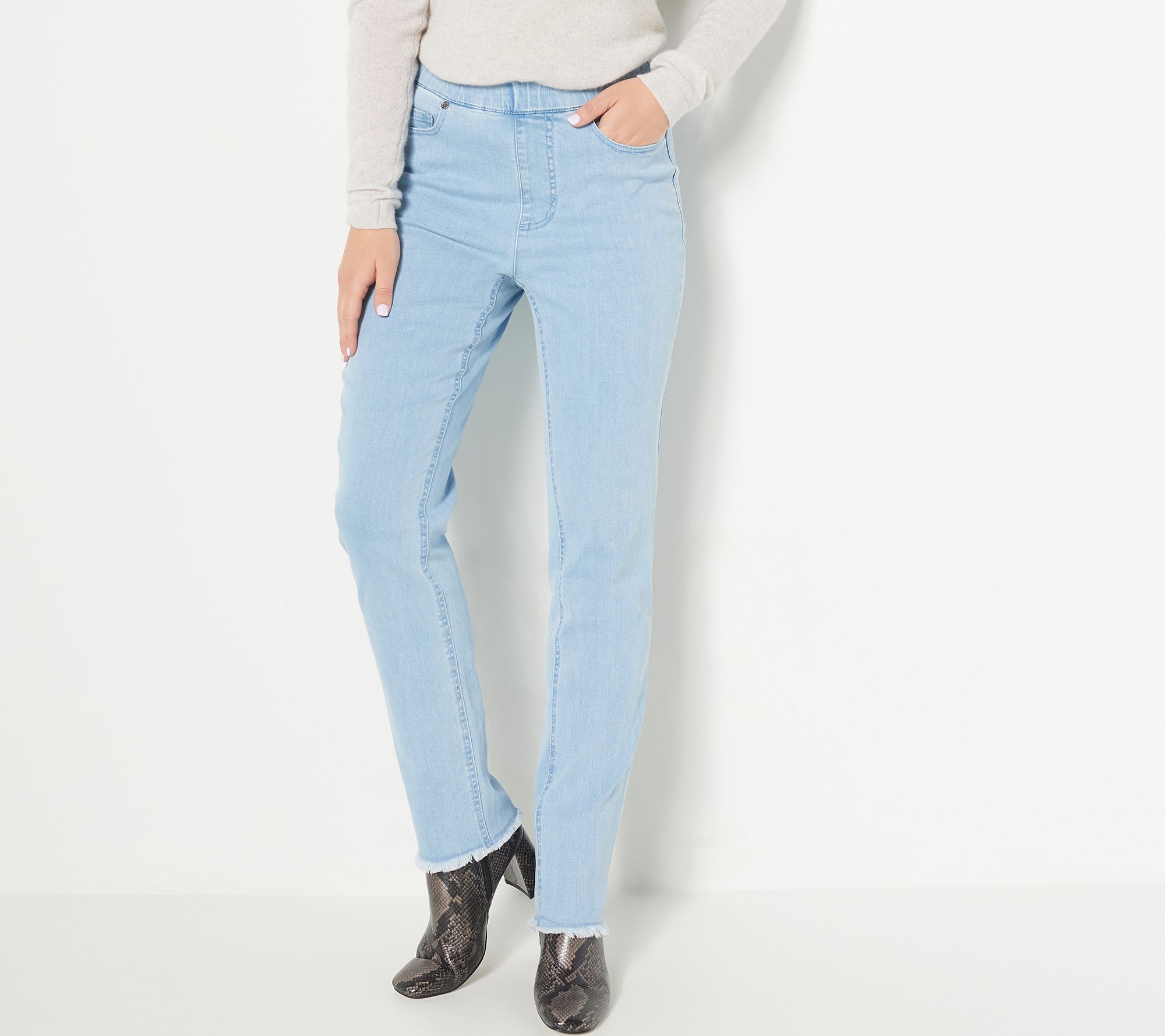 "As Is" Isaac Mizrahi Live! Petite Denim Frayed Hem Jeans
