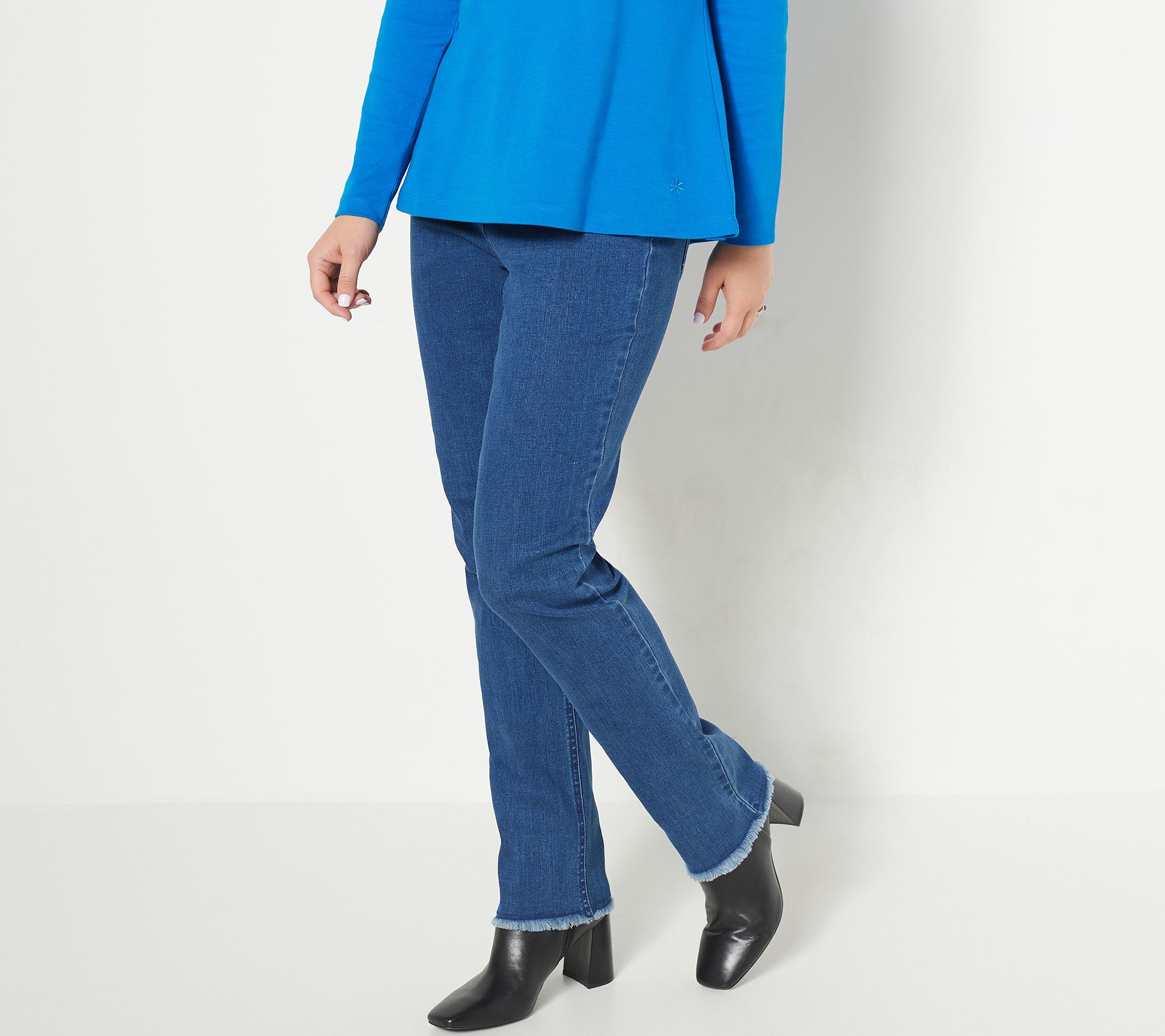 "As Is" Isaac Mizrahi Live! Petite Denim Frayed Hem Jeans