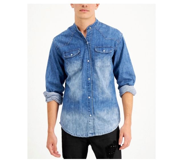 band collar denim shirt