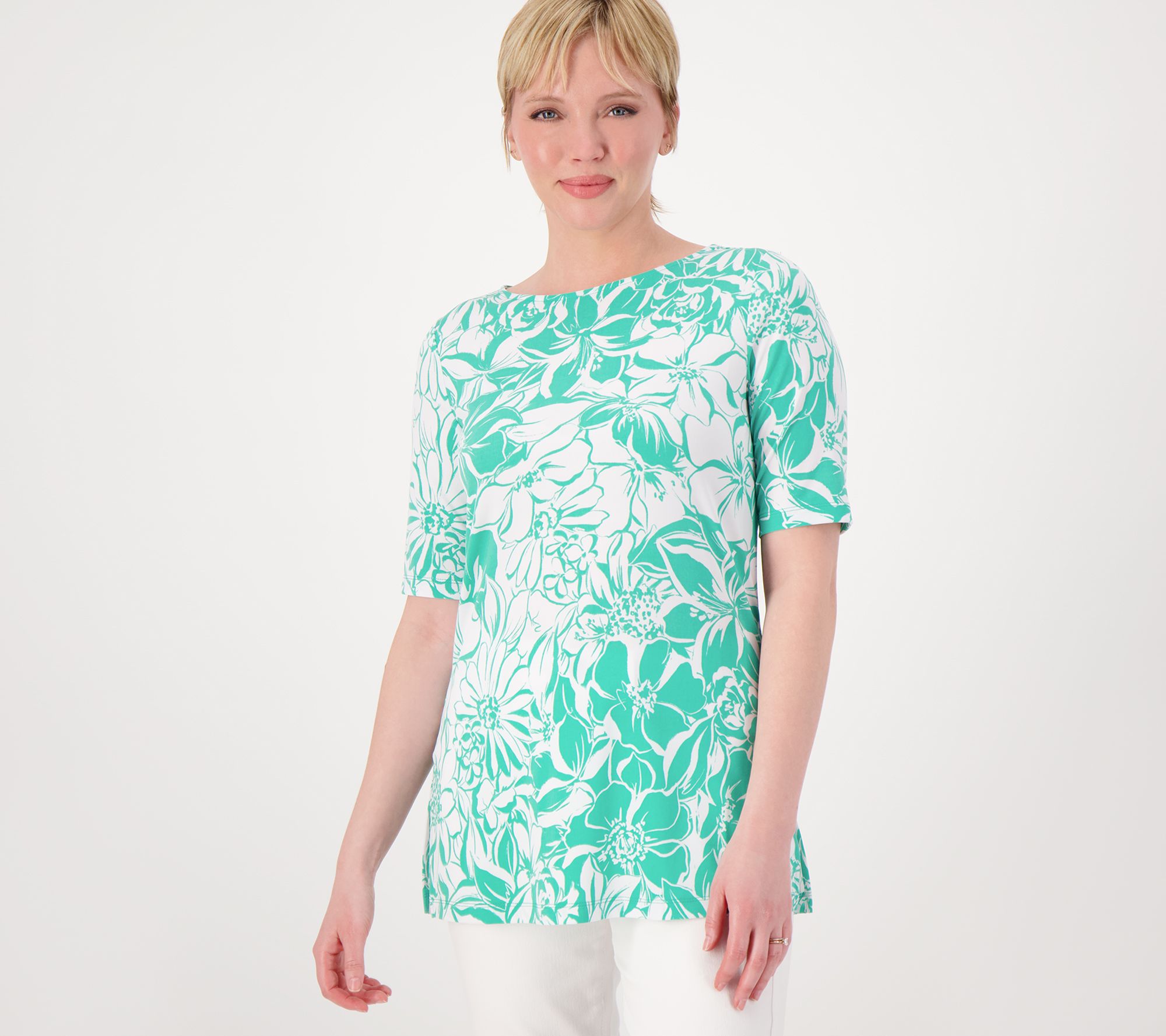 Susan Graver Petite Printed Stretch Charmeuse Tunic 