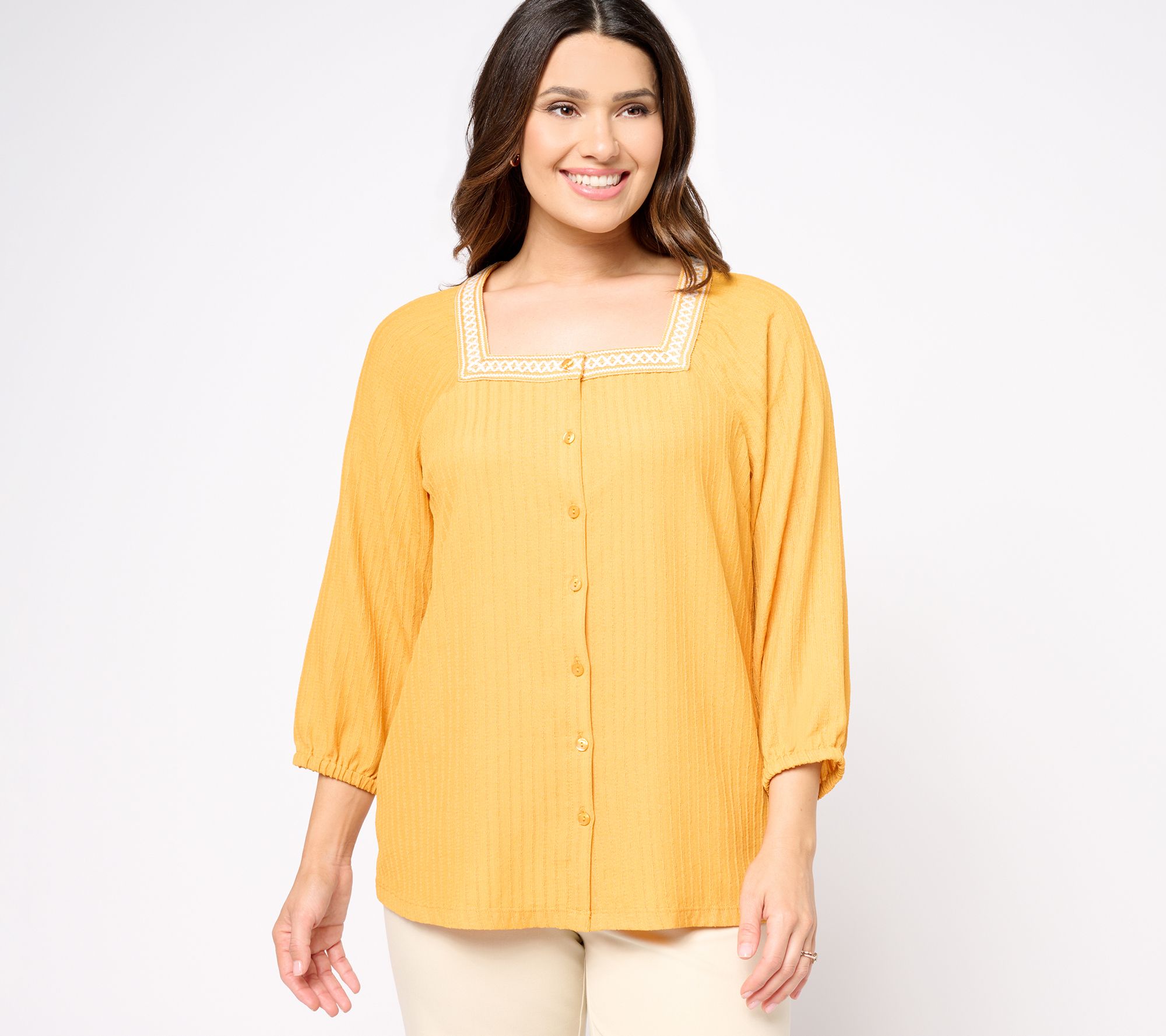 Isaac Mizrahi Live! Textured Stretch Woven Button Front Blouse