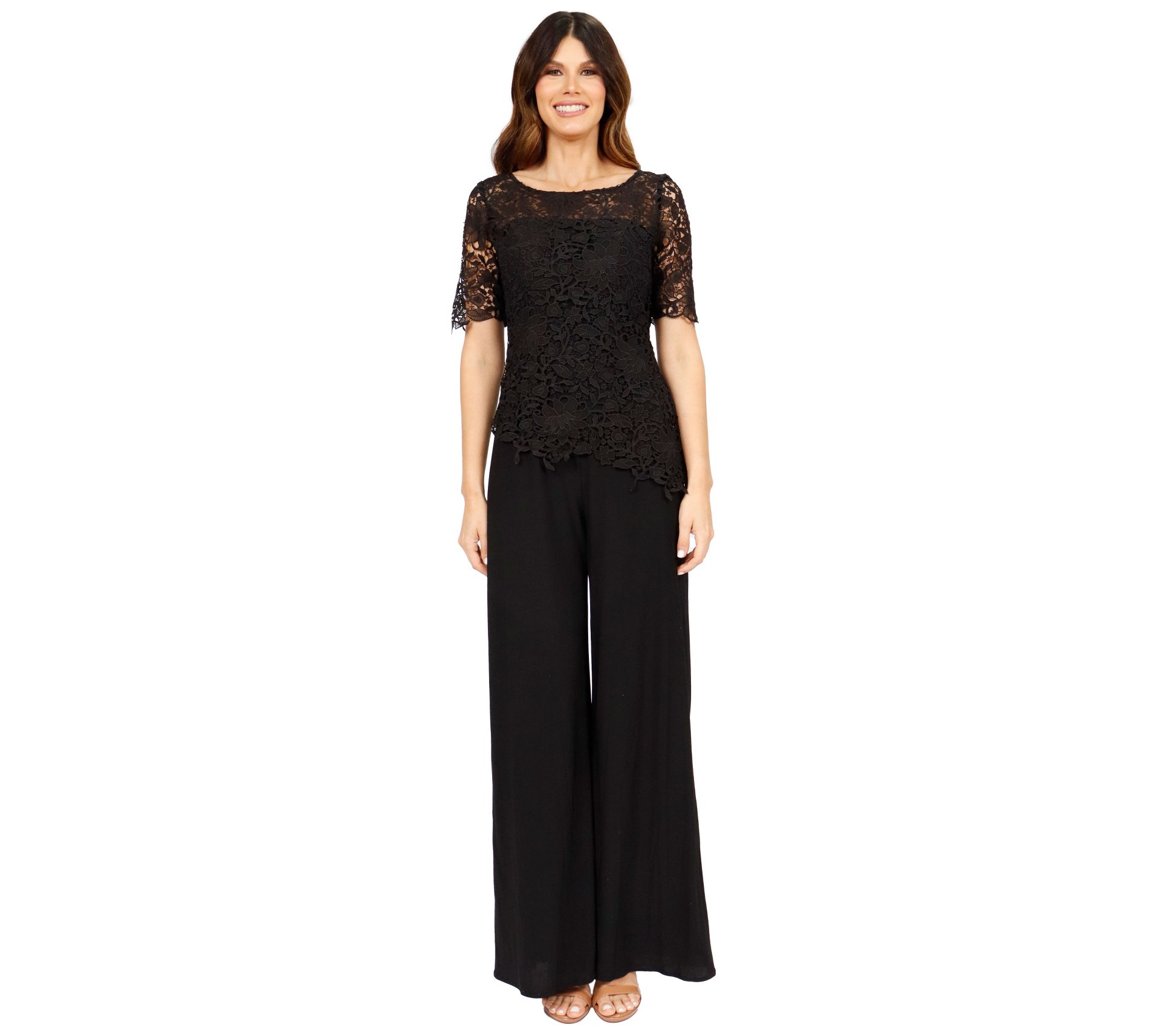 Rene Ruiz Collection Short Sleeve IllusionLace Jumpsuit