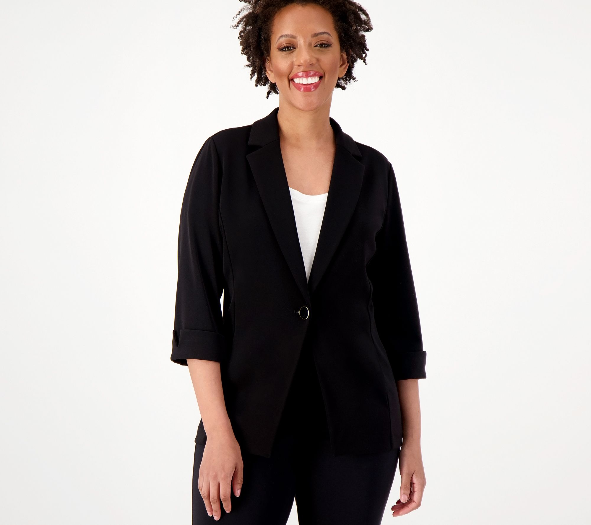 "As Is" GRAVER Susan Graver LK Fusion 3/4 Slv Cutaway Hem Blazer