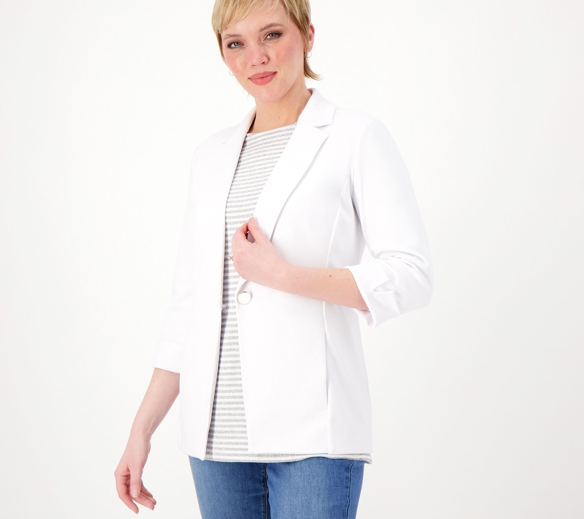 "As Is" GRAVER Susan Graver LK Fusion 3/4 Slv Cutaway Hem Blazer