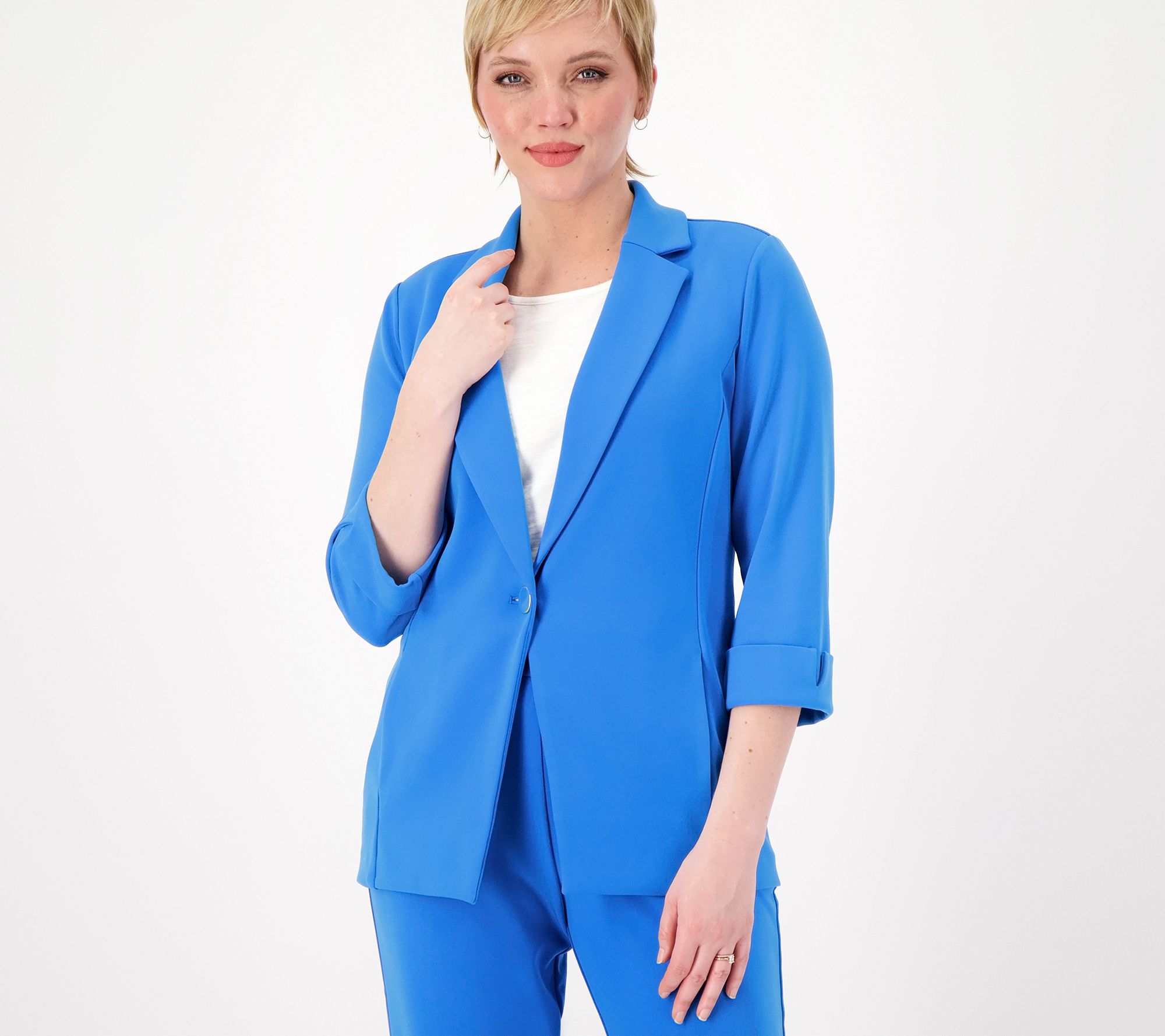 "As Is" GRAVER Susan Graver LK Fusion 3/4 Slv Cutaway Hem Blazer