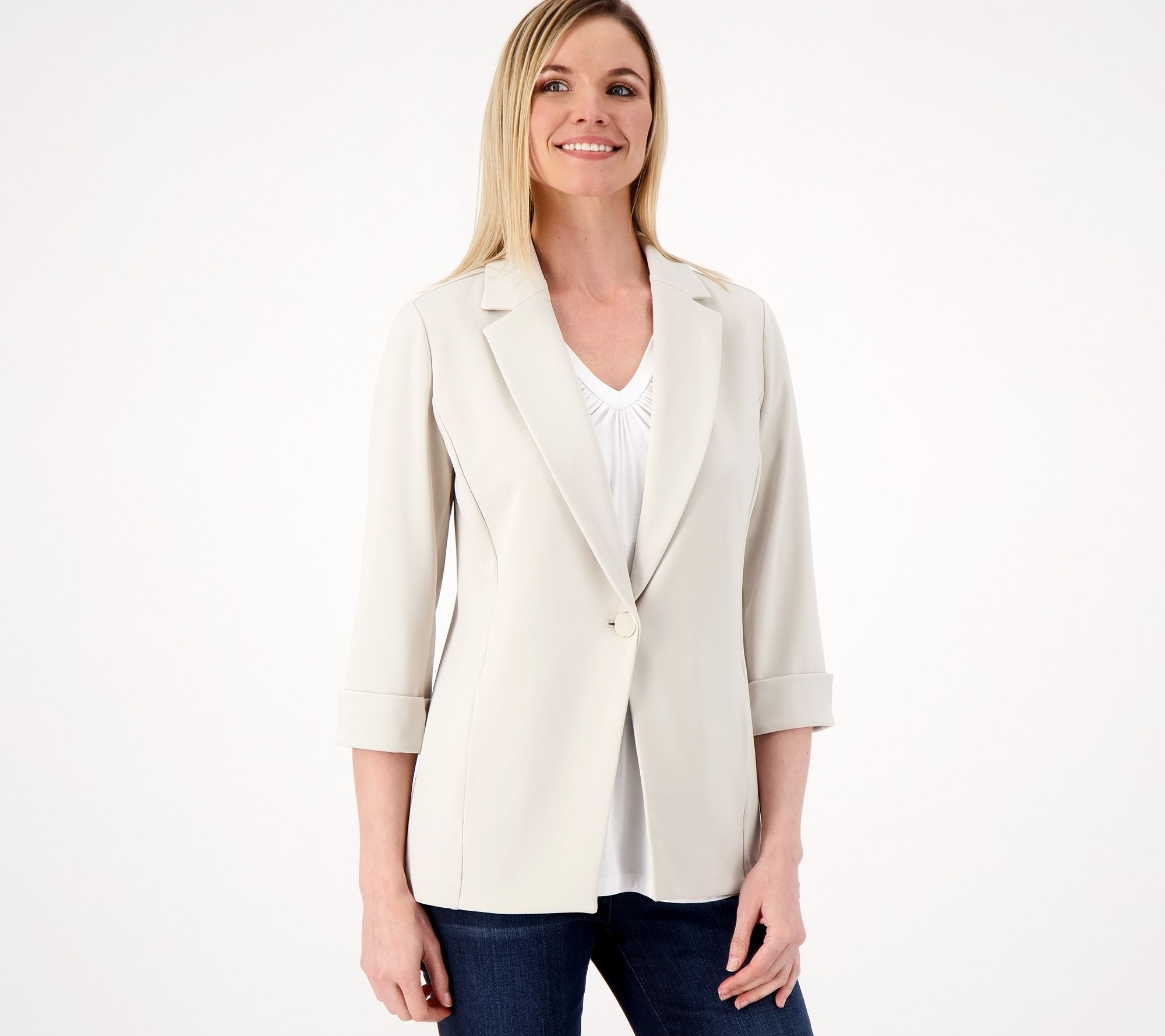 "As Is" GRAVER Susan Graver LK Fusion 3/4 Slv Cutaway Hem Blazer