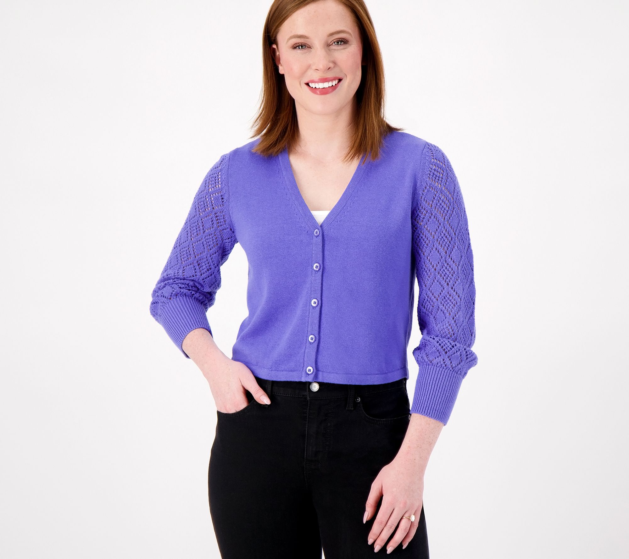 "As Is" Isaac Mizrahi Live Puff Sleeve Sweater Cardigan