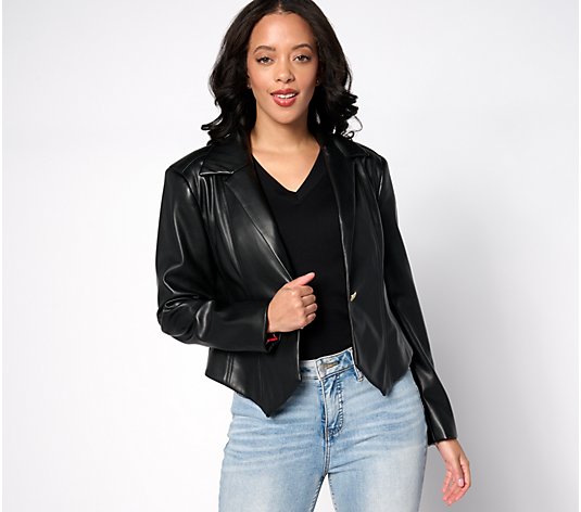 Attitudes by Renee Long Sleeve Faux Leather Blazer