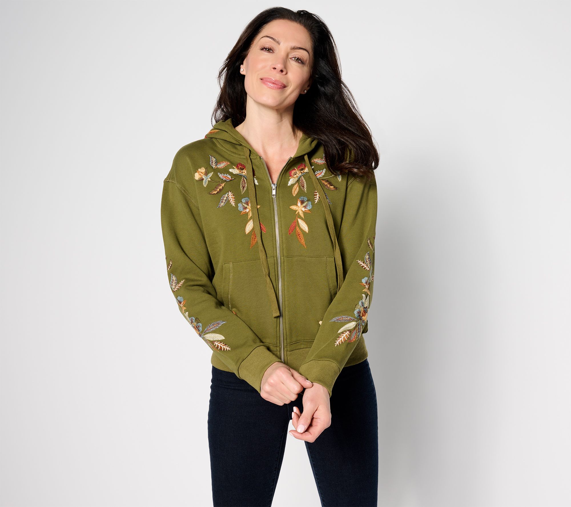 Driftwood Jeans Embroidered Zip-Up Hoodie - Feathery Leaf