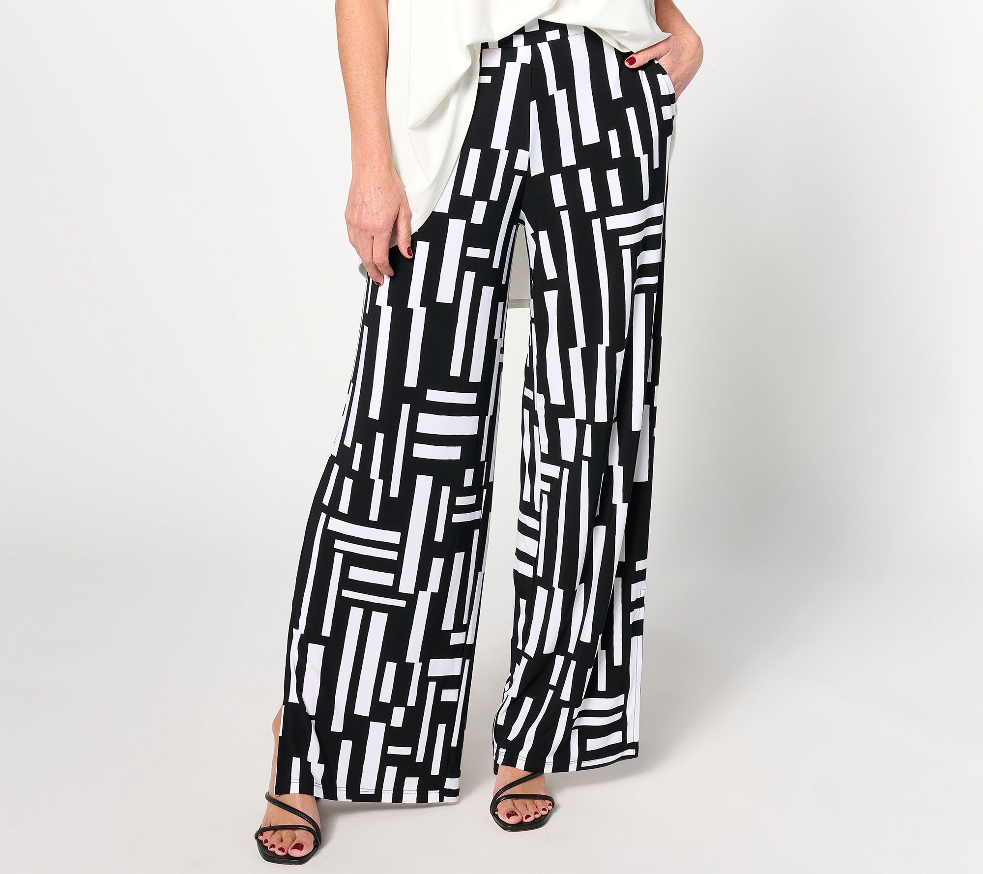 Dennis Basso Petite Italia Knit Printed Pant with High Slit