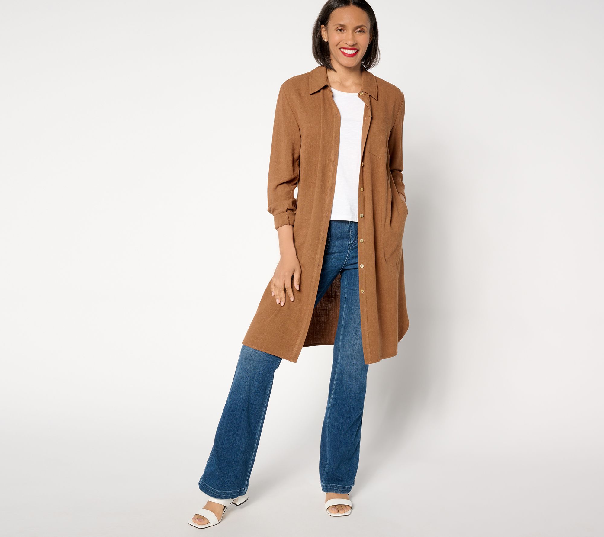 Susan Graver PURE Regular Linen Blend Button Front Duster