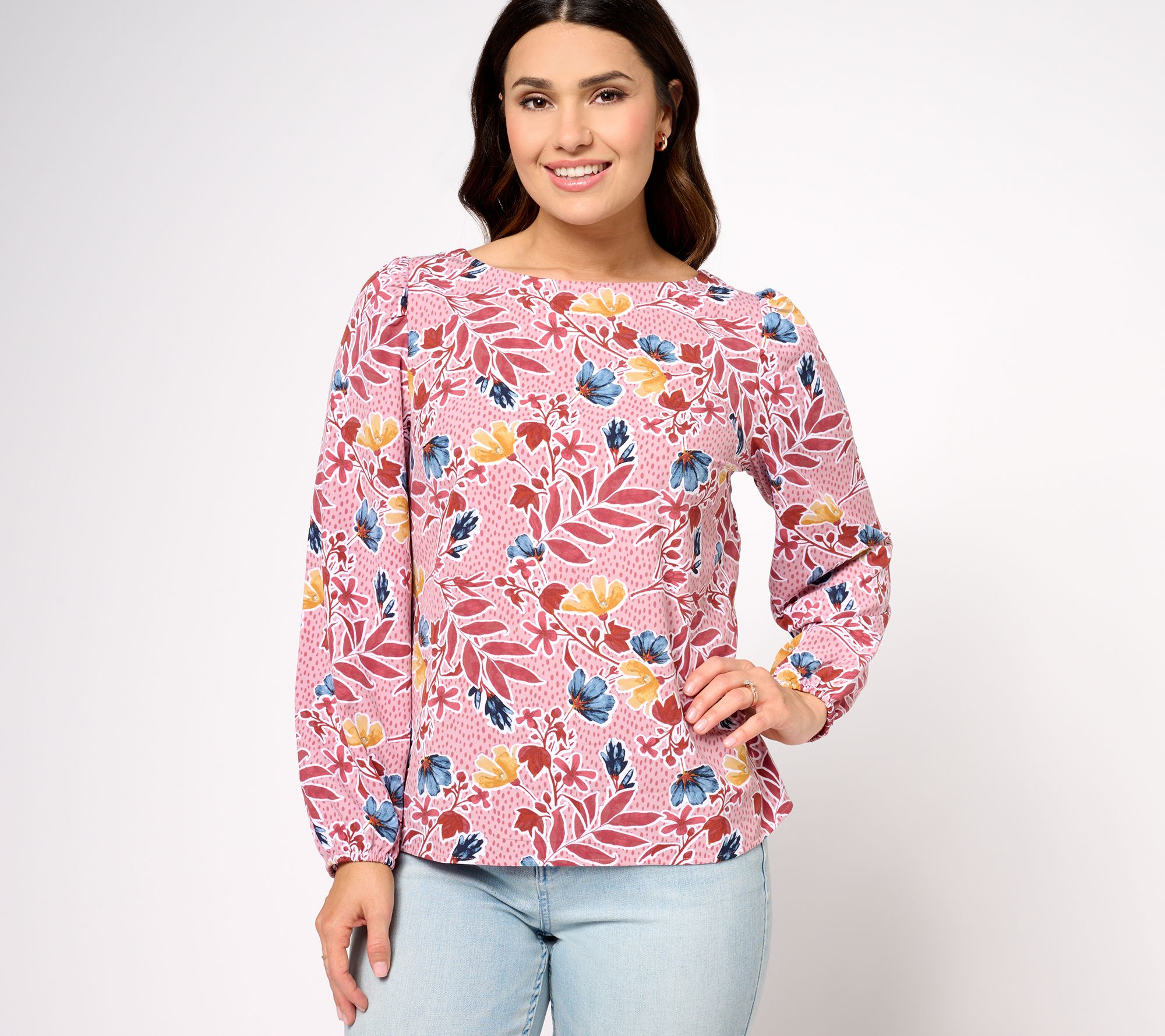 "As Is" Denim & Co. Signature Printed Textured Woven Blouse