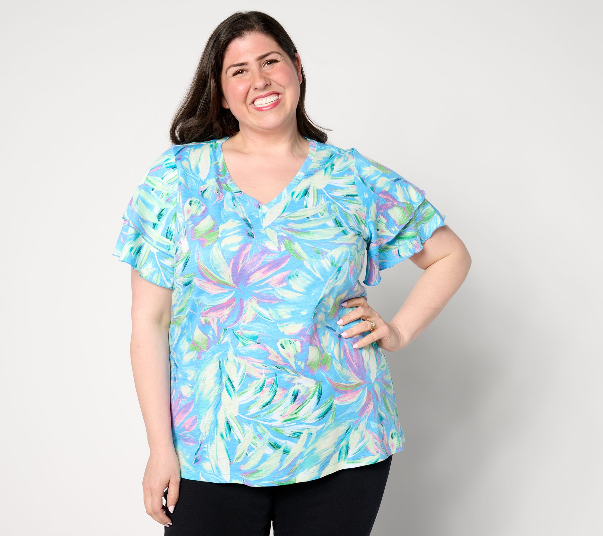 Belle by Kim Gravel Slub Knit Paradise Found Flutter Top