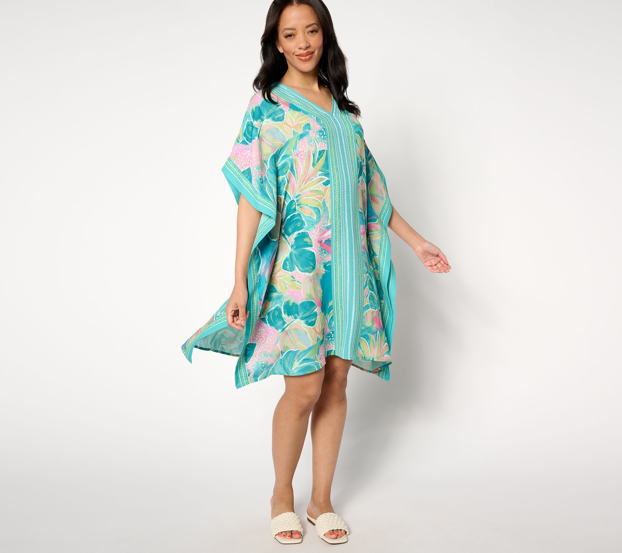 Belle by Kim Gravel Paradisio Border Print Caftan Dress