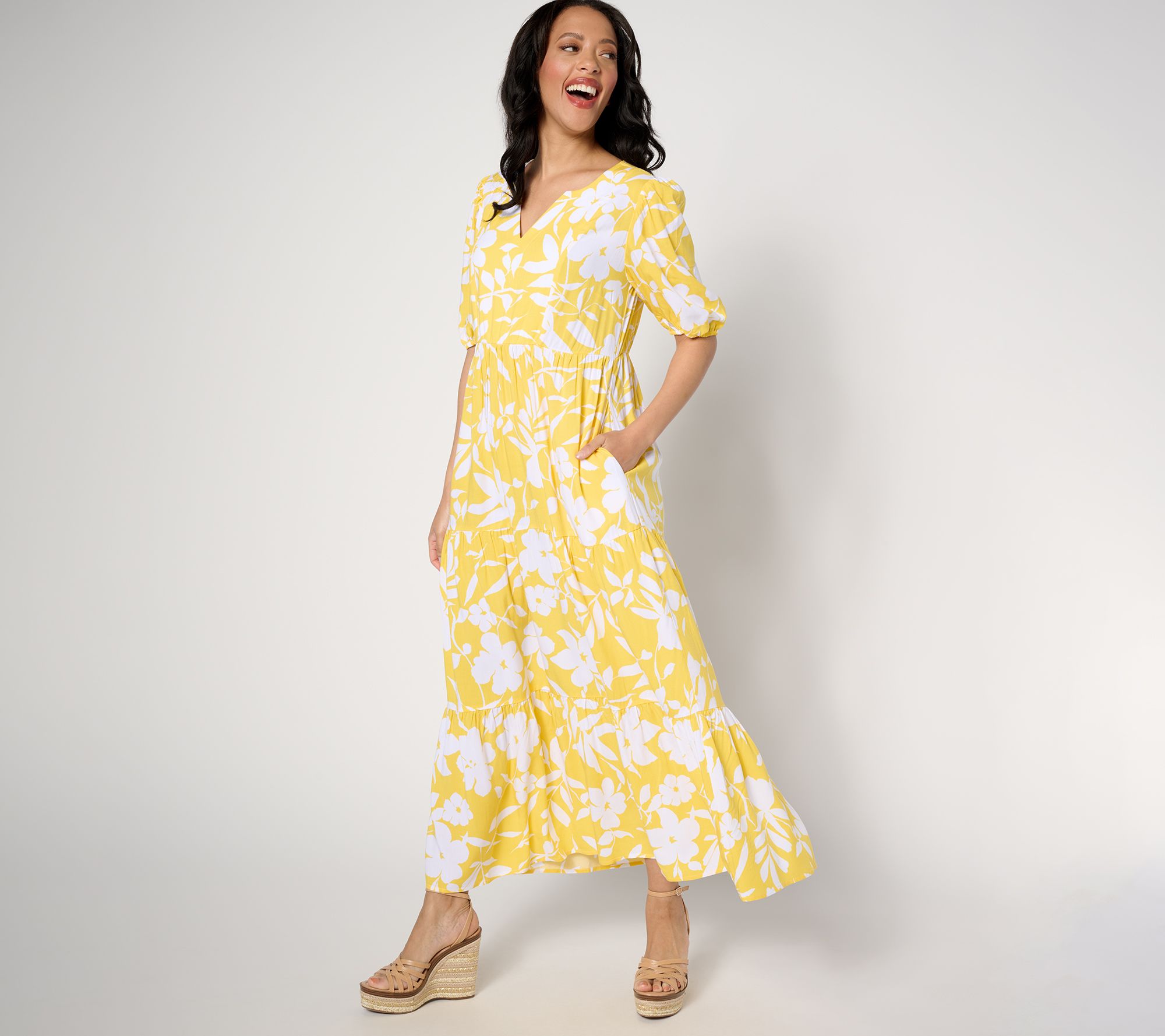 Susan Graver Passport Printed Woven Elbow Sleeve Maxi Dress - QVC.com