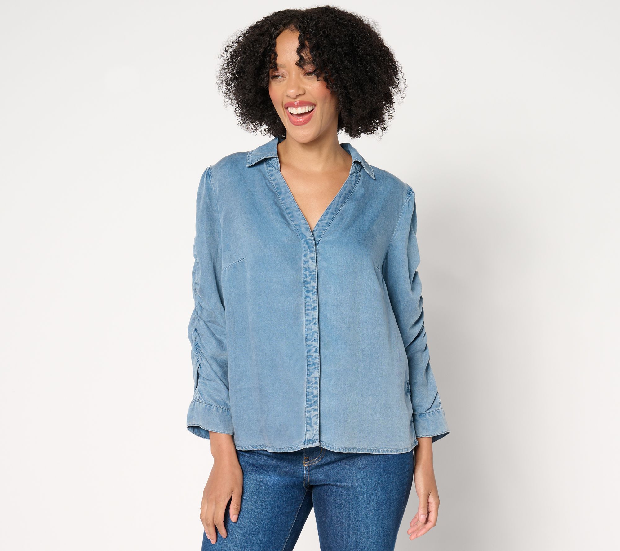 Me by Jennie Garth Daisy Lycoell Shirt with Ruched Sleeve Detail