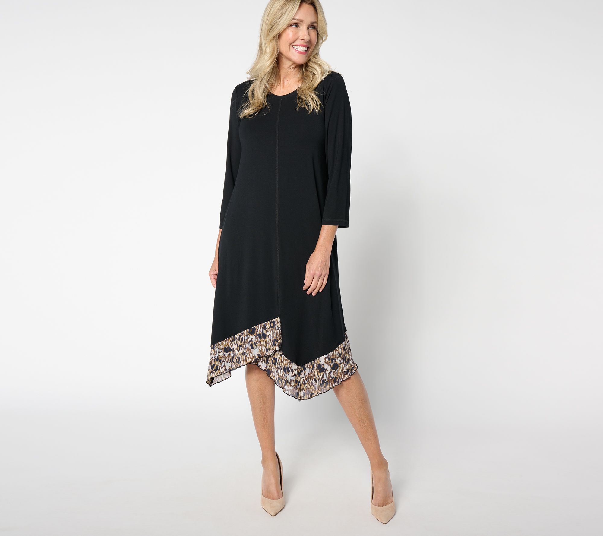LOGO by Lori Goldstein Regular 3/4 Sleeve Stepped Hem Dress