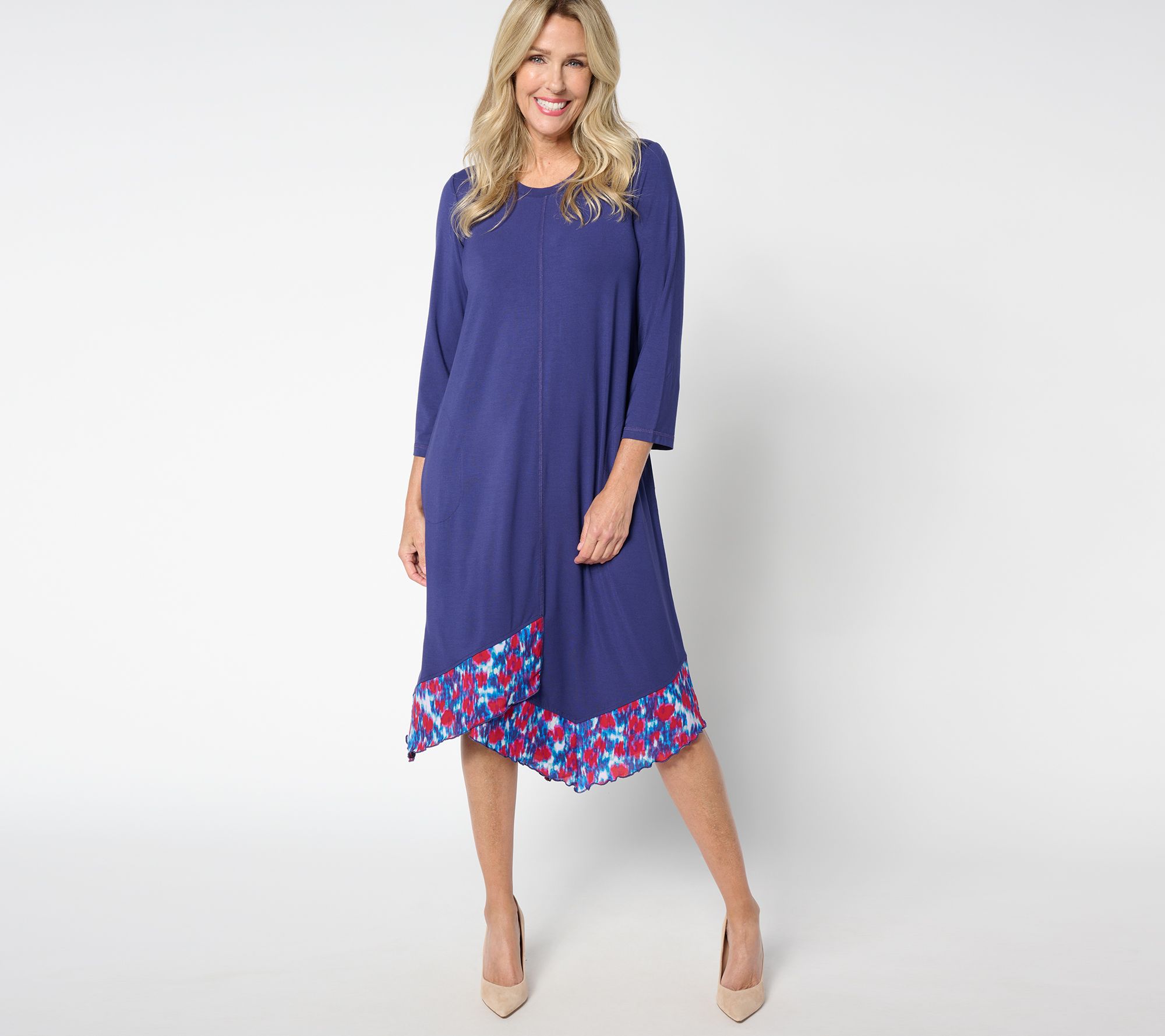 LOGO by Lori Goldstein Regular 3/4 Sleeve Stepped Hem Dress
