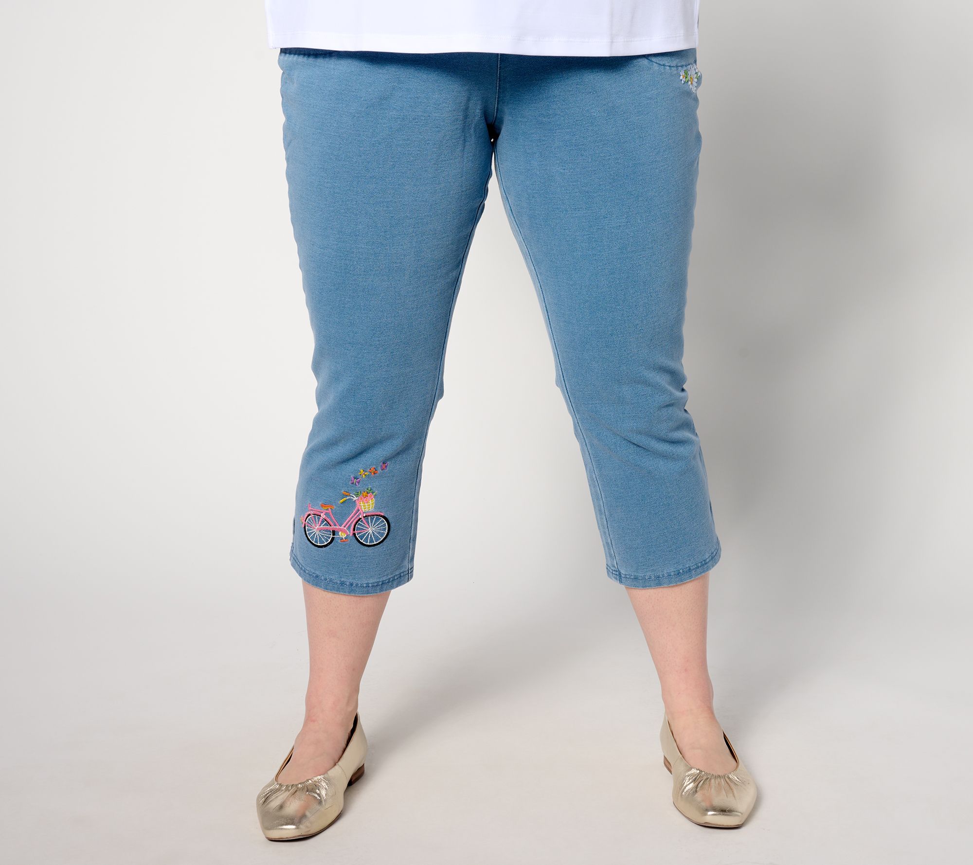 "As Is" Quacker Factory DreamJeannes Reg Embroidered Crop Pant