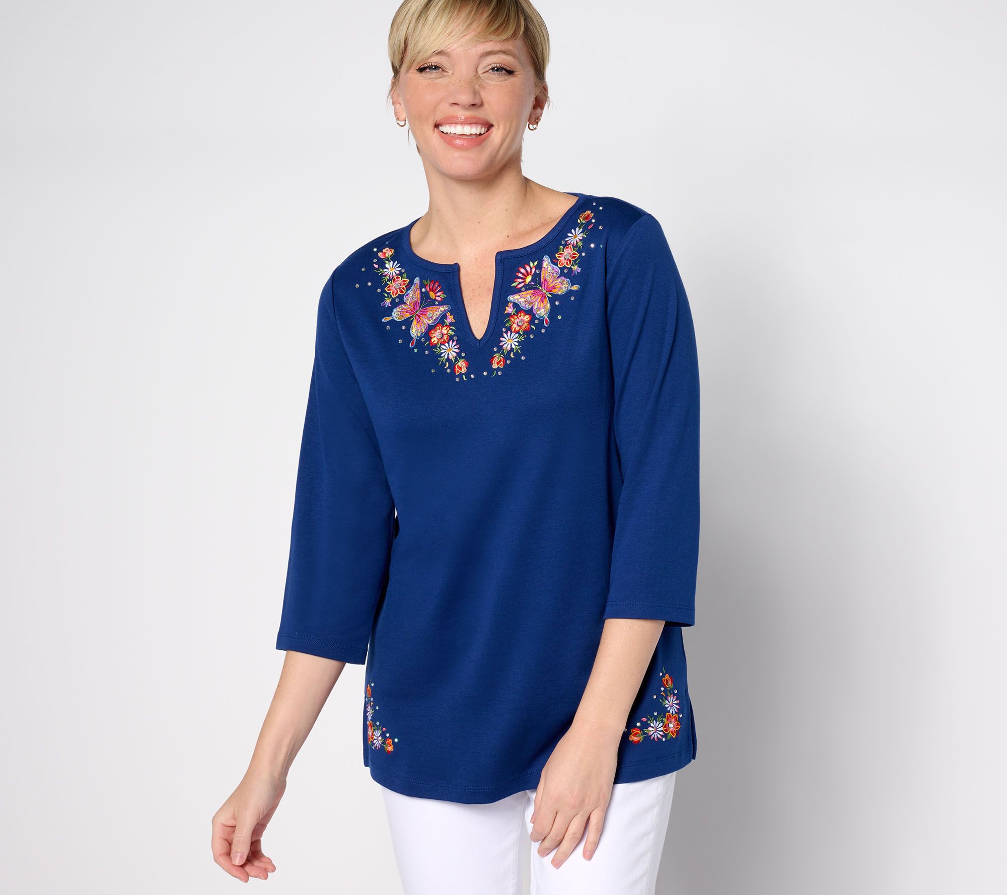 "As Is" Quacker Factory Spring is in the Air Split Neck Top