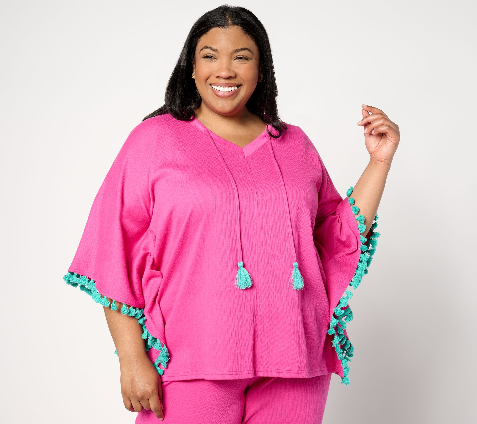 "As Is" Belle by Kim Gravel Packabelle Take Me Away Tassel Trim Poncho