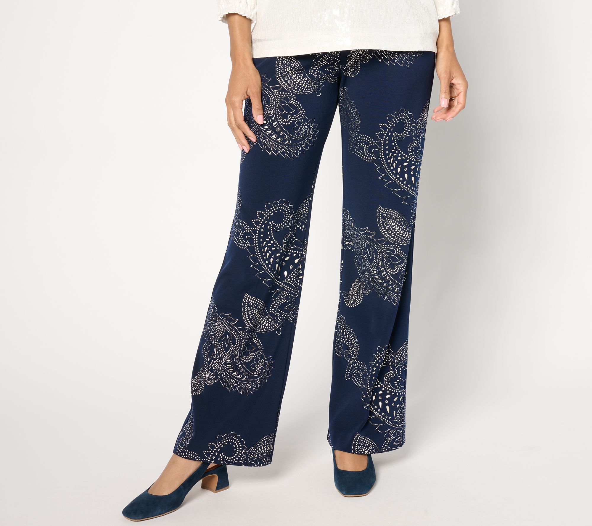 Susan Graver Petite Metallic Print LK Fusion Boot Cut Pants
