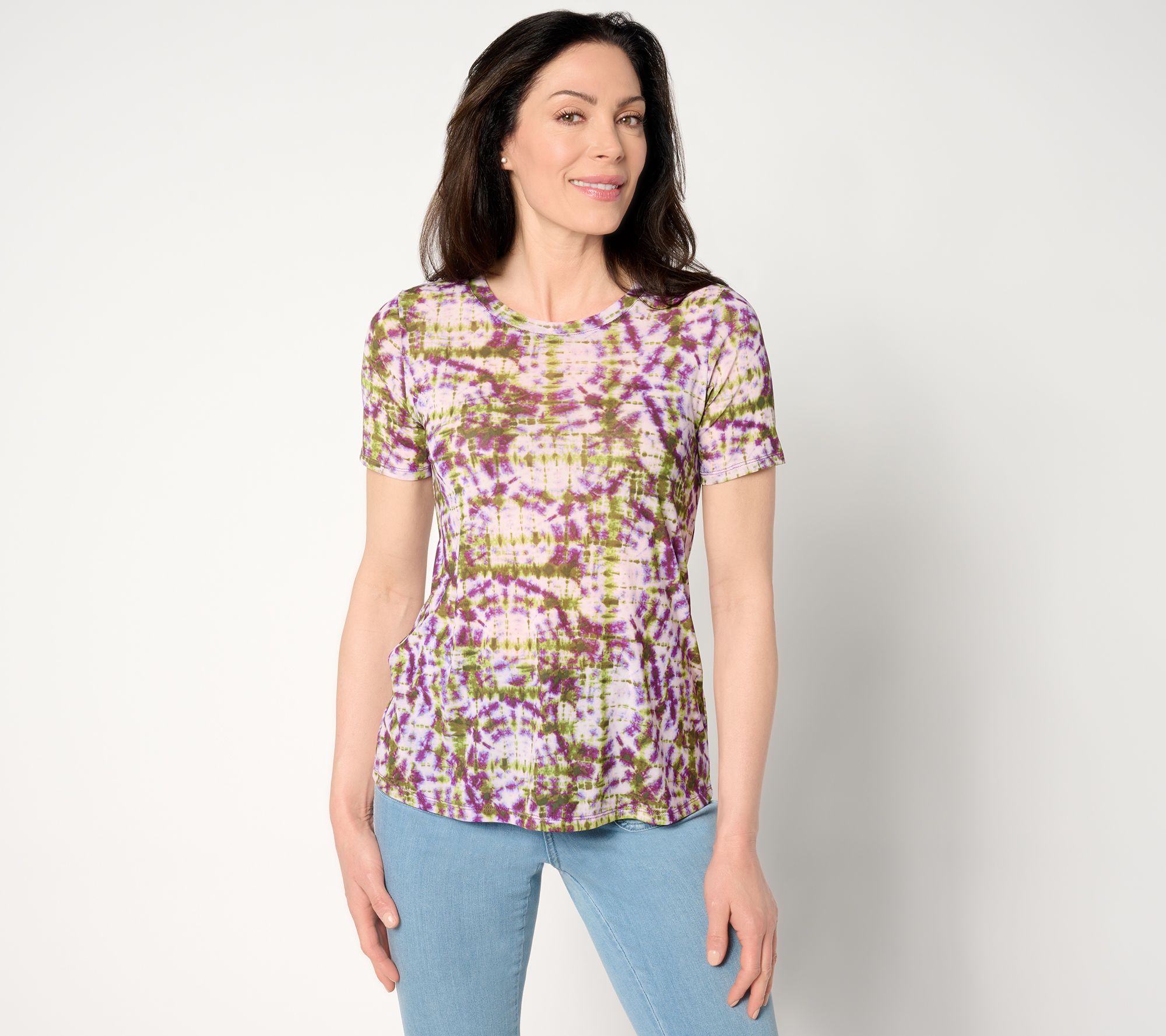 "As Is" LOGO Layers by Lori Goldstein Printed Mesh Crew Neck Tee