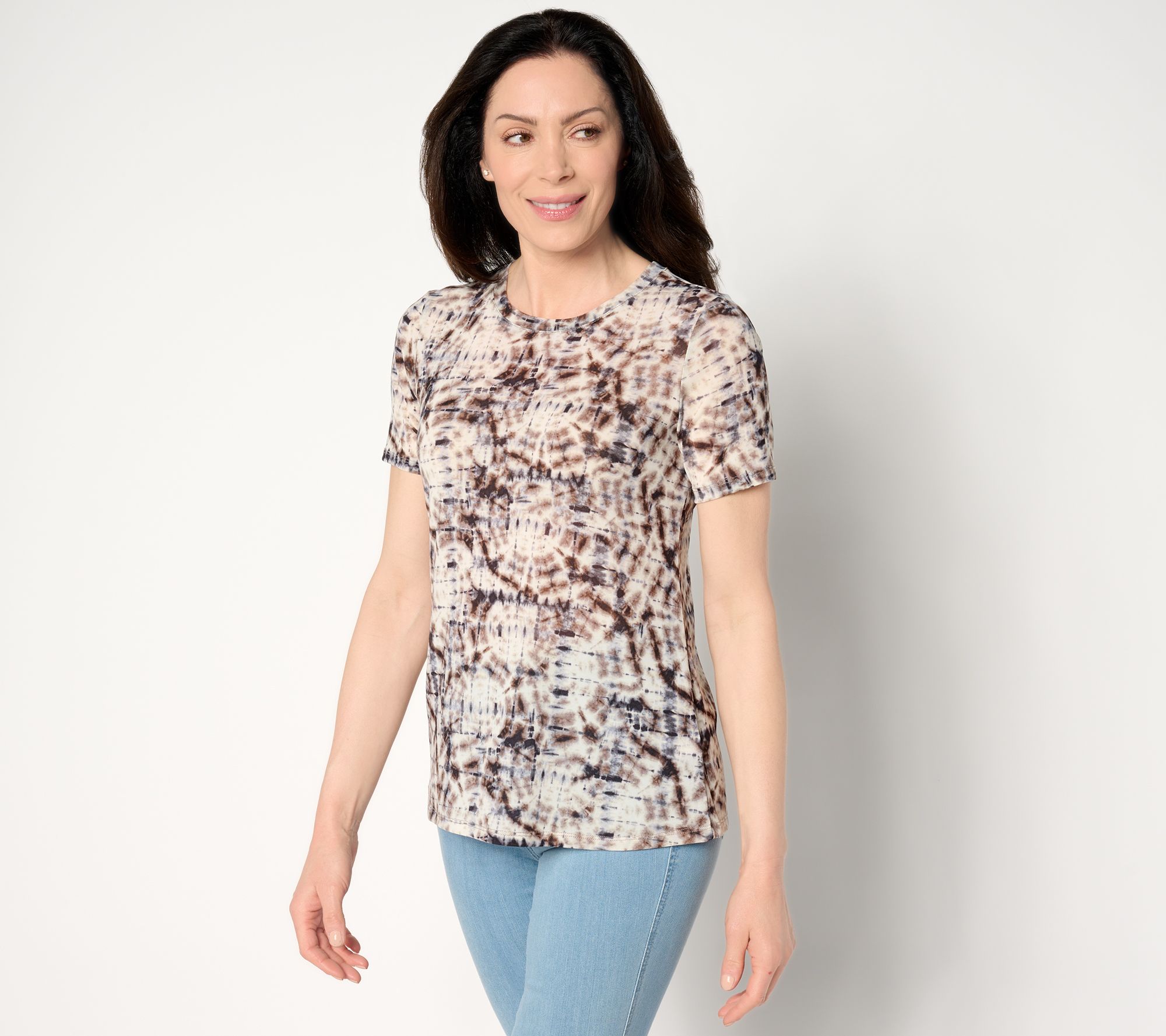 "As Is" LOGO Layers by Lori Goldstein Printed Mesh Crew Neck Tee