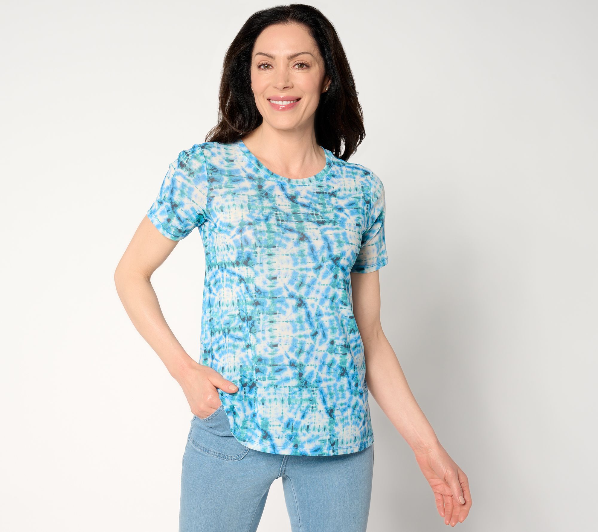 "As Is" LOGO Layers by Lori Goldstein Printed Mesh Crew Neck Tee