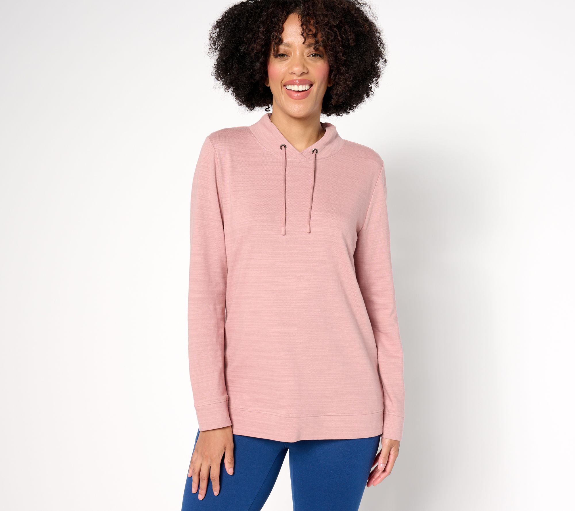 Denim & Co. Active Textured Cotton Funnel Neck Pullover