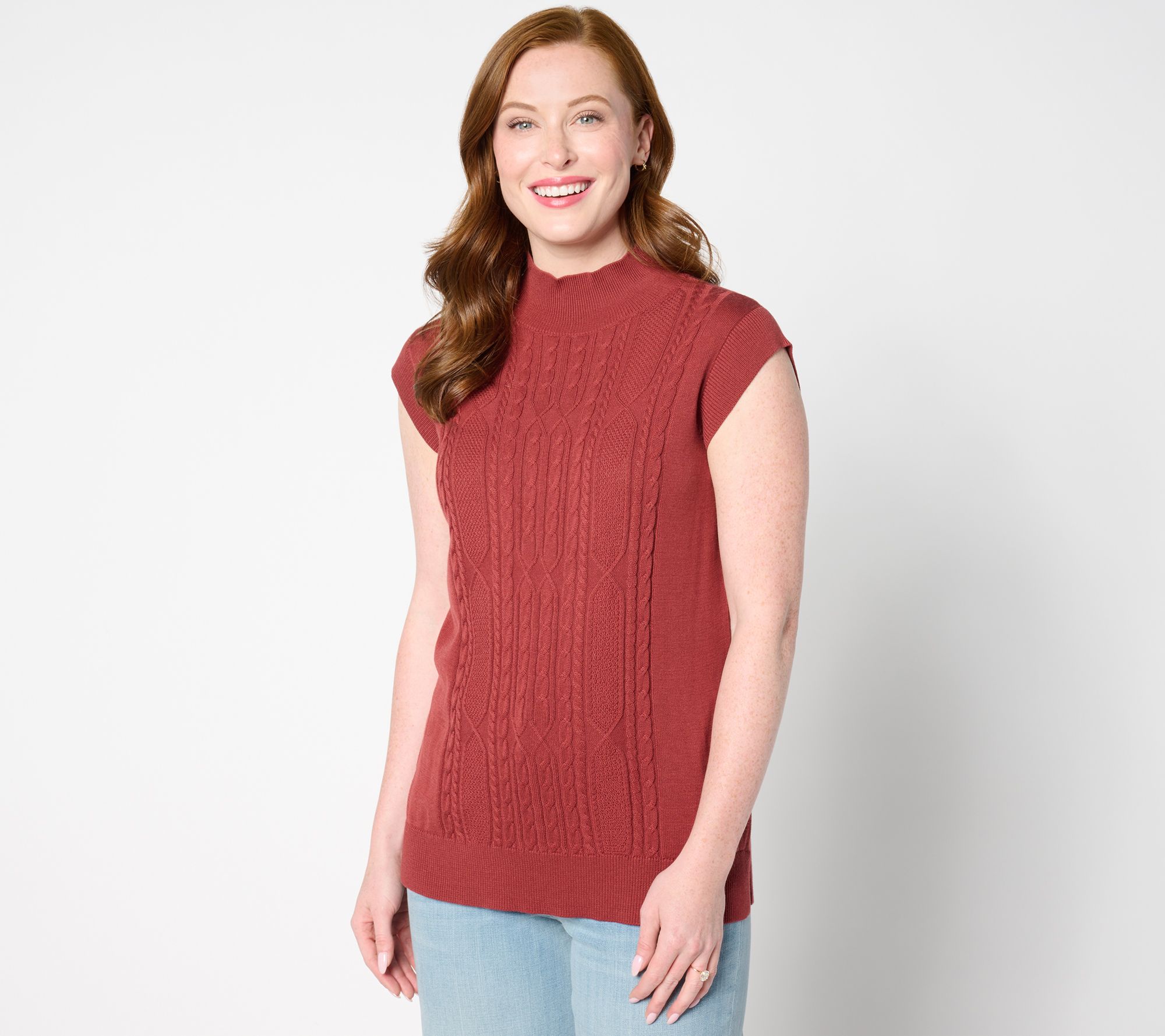 "As Is" Belle by Kim Gravel Cabled Sleeveless Mock Neck Sweater