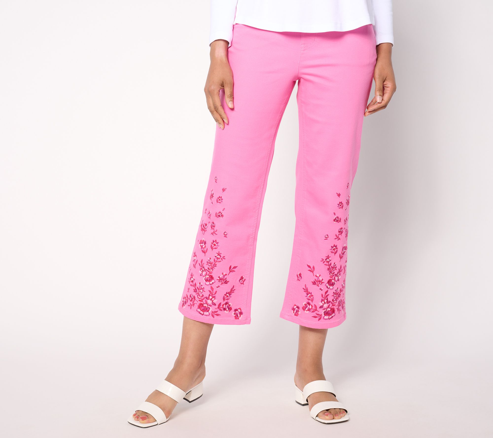 "As Is" Isaac Mizrahi Live! Tall True Denim Wide Leg Crop Jeans Embroider
