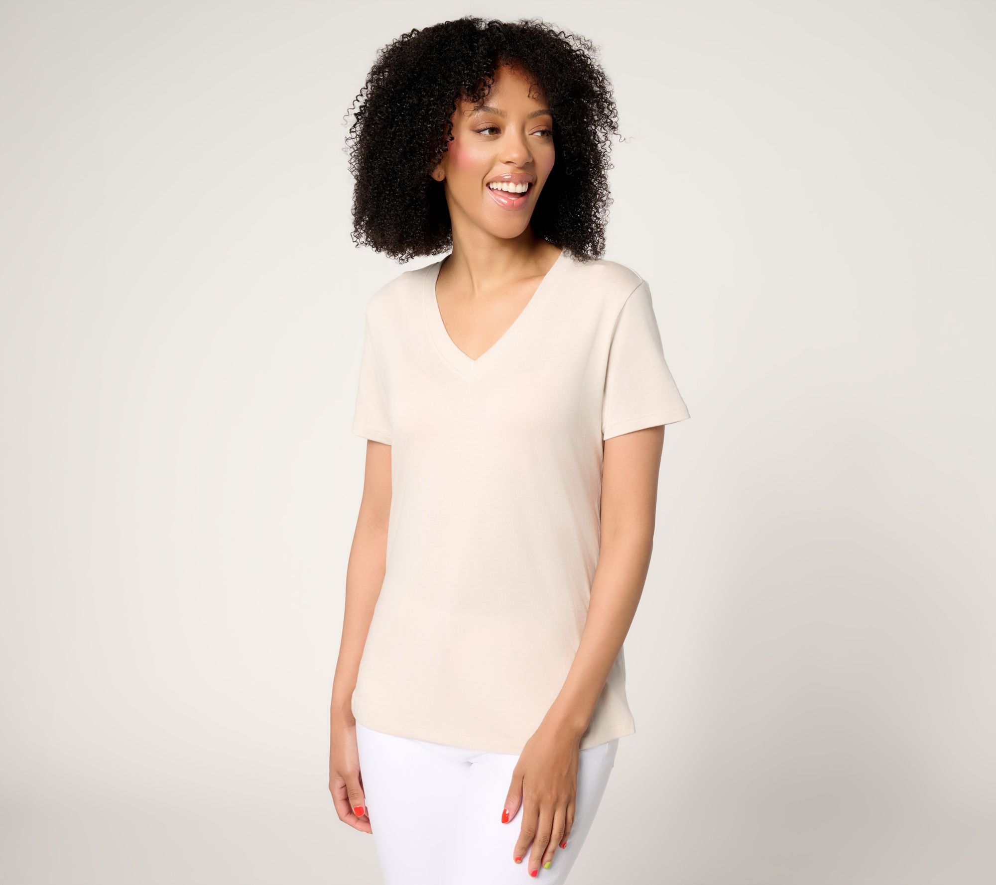 Barefoot Dreams Malibu Collection Pima Modal Slub V-Neck Tee