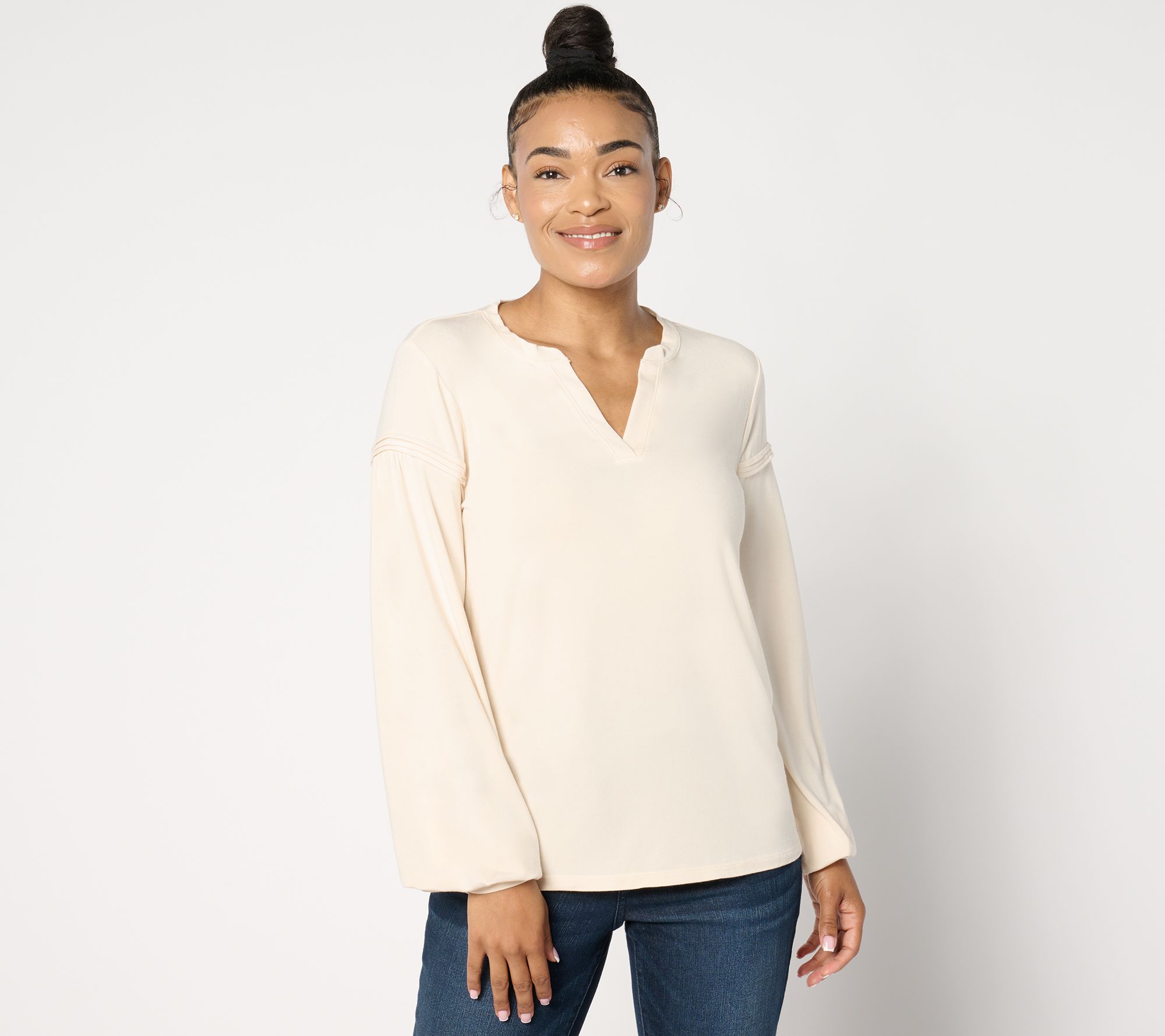 "As Is" Me by Jennie Garth Sierra Drapey Knit Long Sleeve Top
