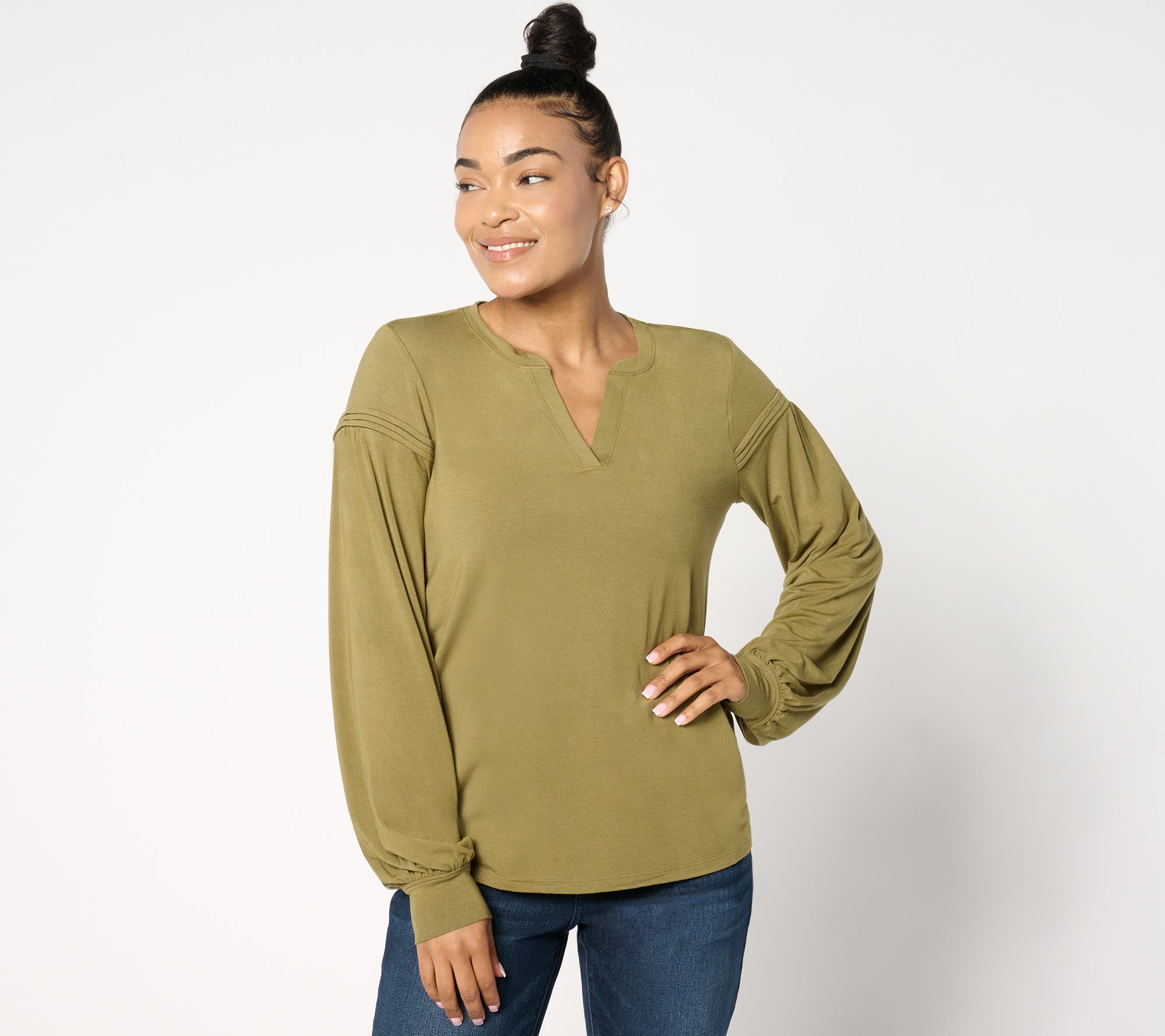 "As Is" Me by Jennie Garth Sierra Drapey Knit Long Sleeve Top