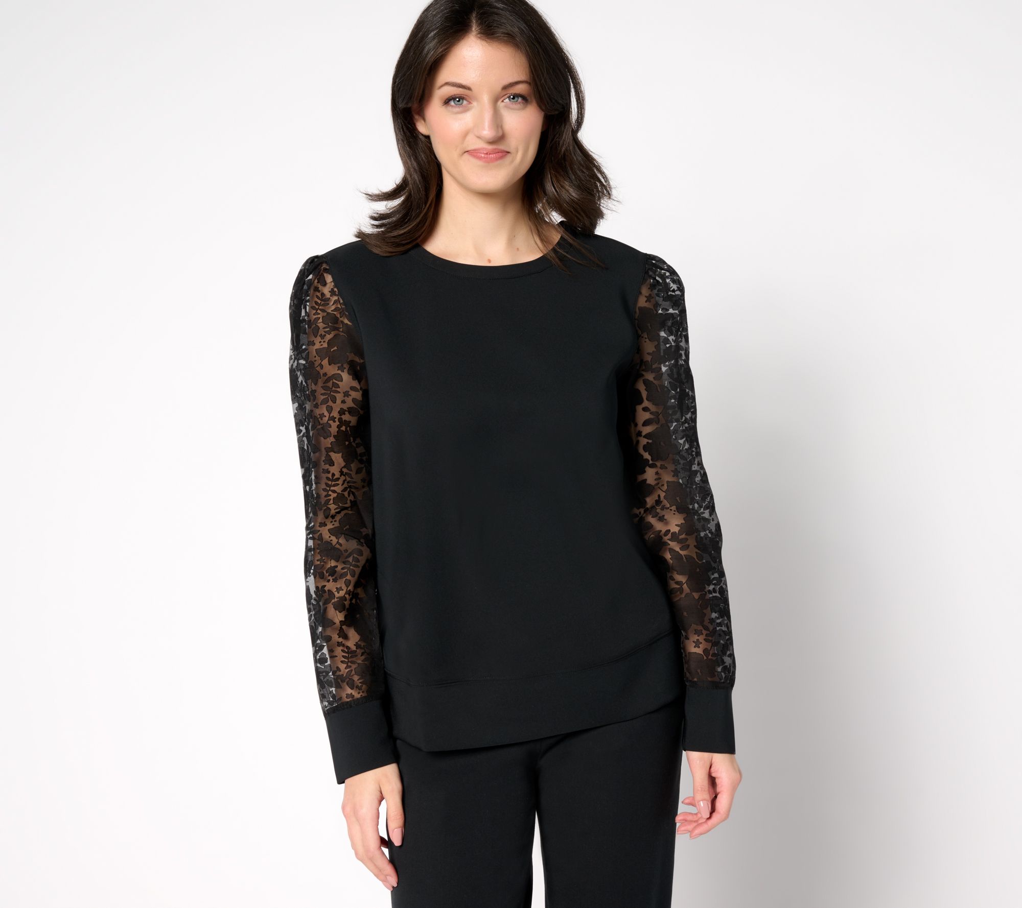 by Stacy London Mixed Media Organza Sleeve Top