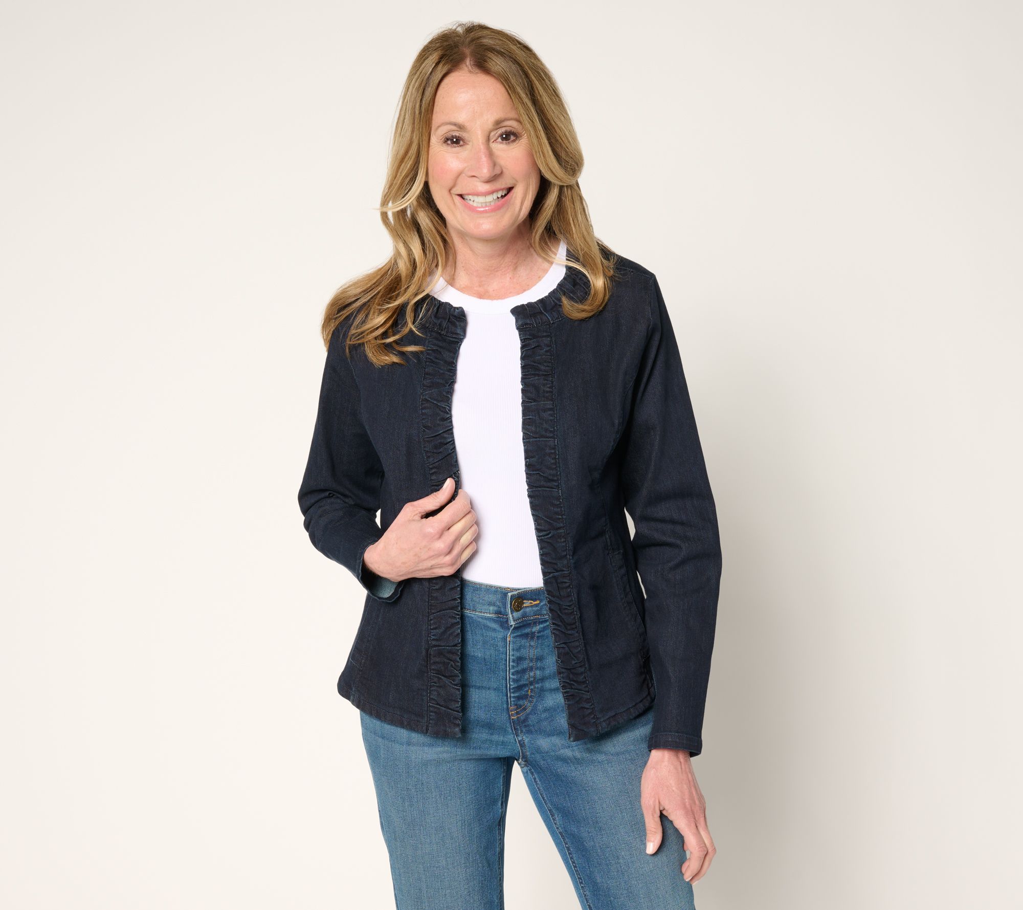 Susan Graver Ruched Front Stretch Denim Jacket