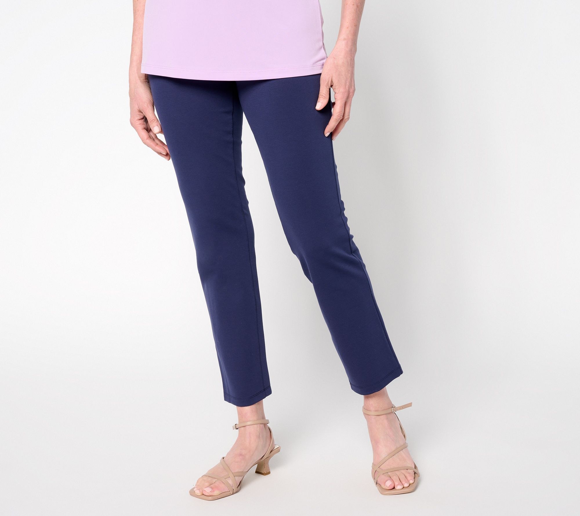 Susan Graver Weekend Petite Cotton Ponte Slim-Leg Ankle Pants