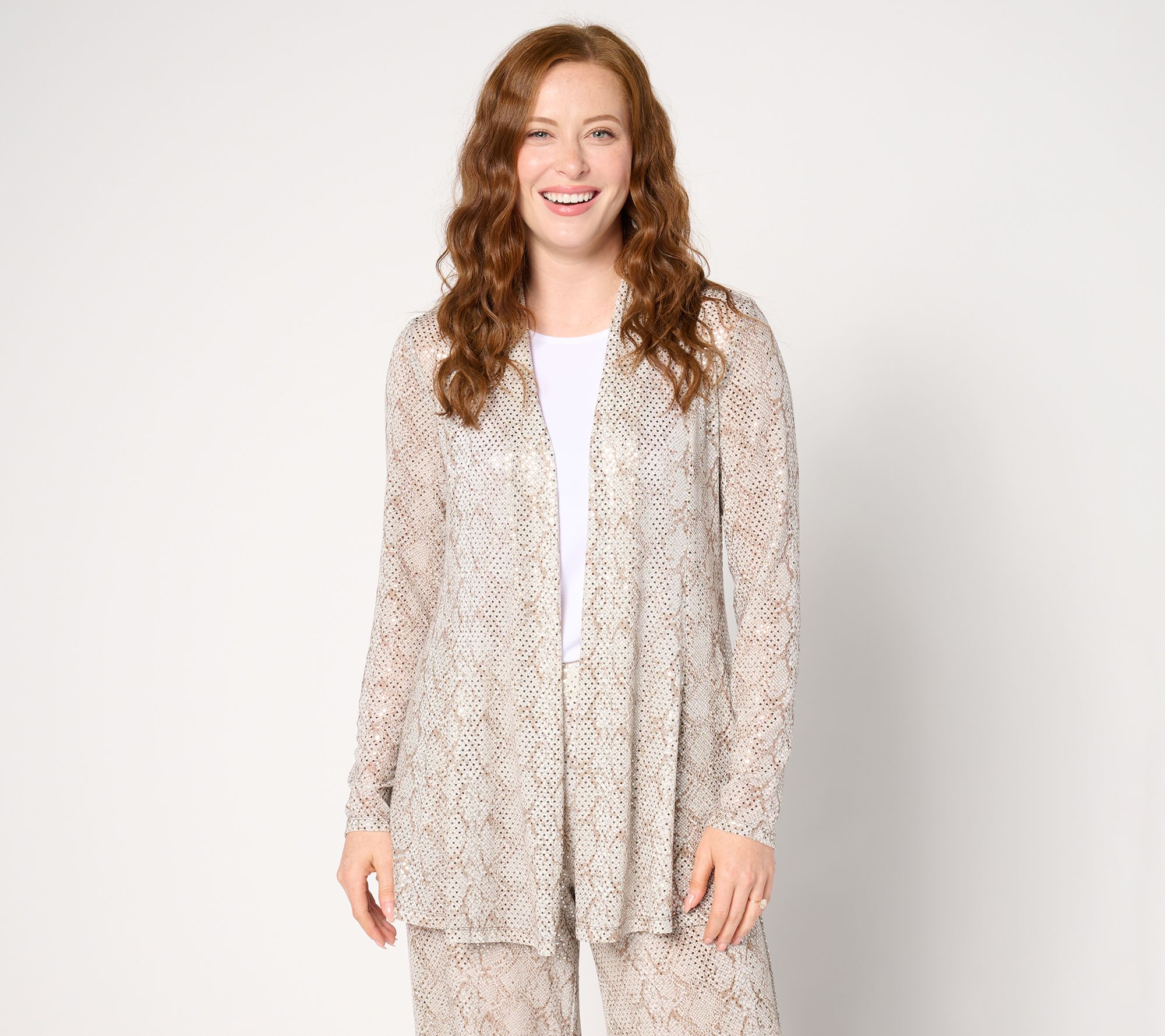 "As Is" Susan Graver Occasion Ocsasions Reg Metallic Knit Print Cardigan