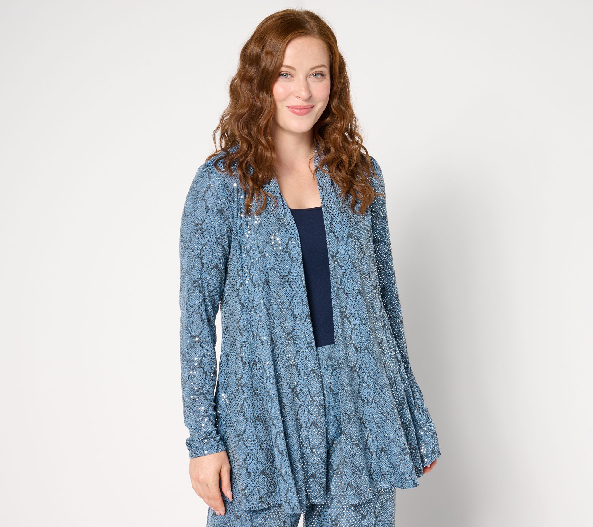 "As Is" Susan Graver Occasion Ocsasions Reg Metallic Knit Print Cardigan