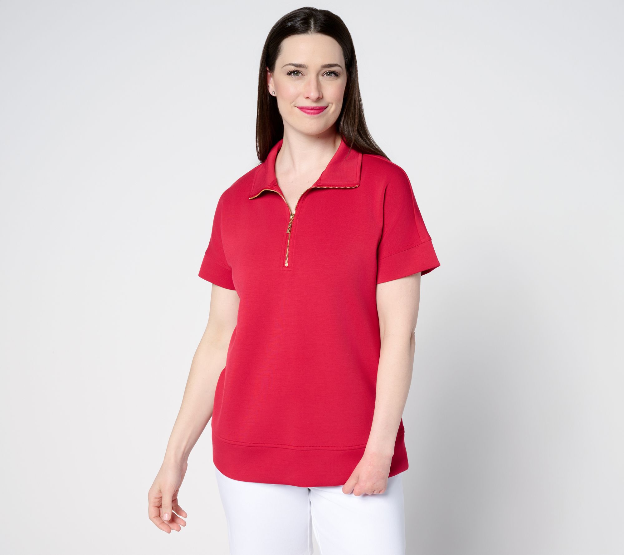  Belle by Kim Gravel ScubaLuxe Half Zip Dolman Sleeve Top