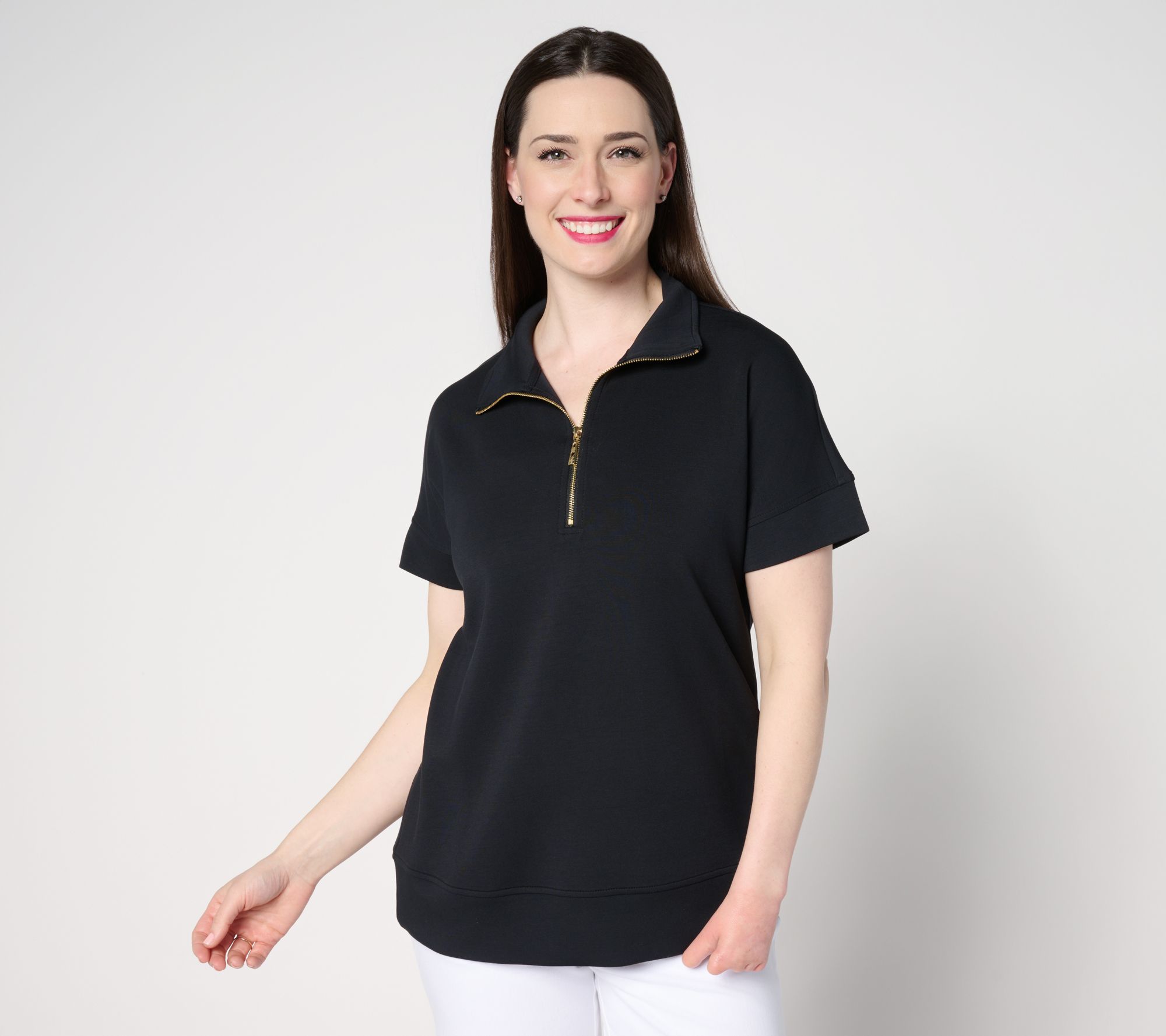 Belle by Kim Gravel ScubaLuxe Half Zip Dolman Sleeve Top