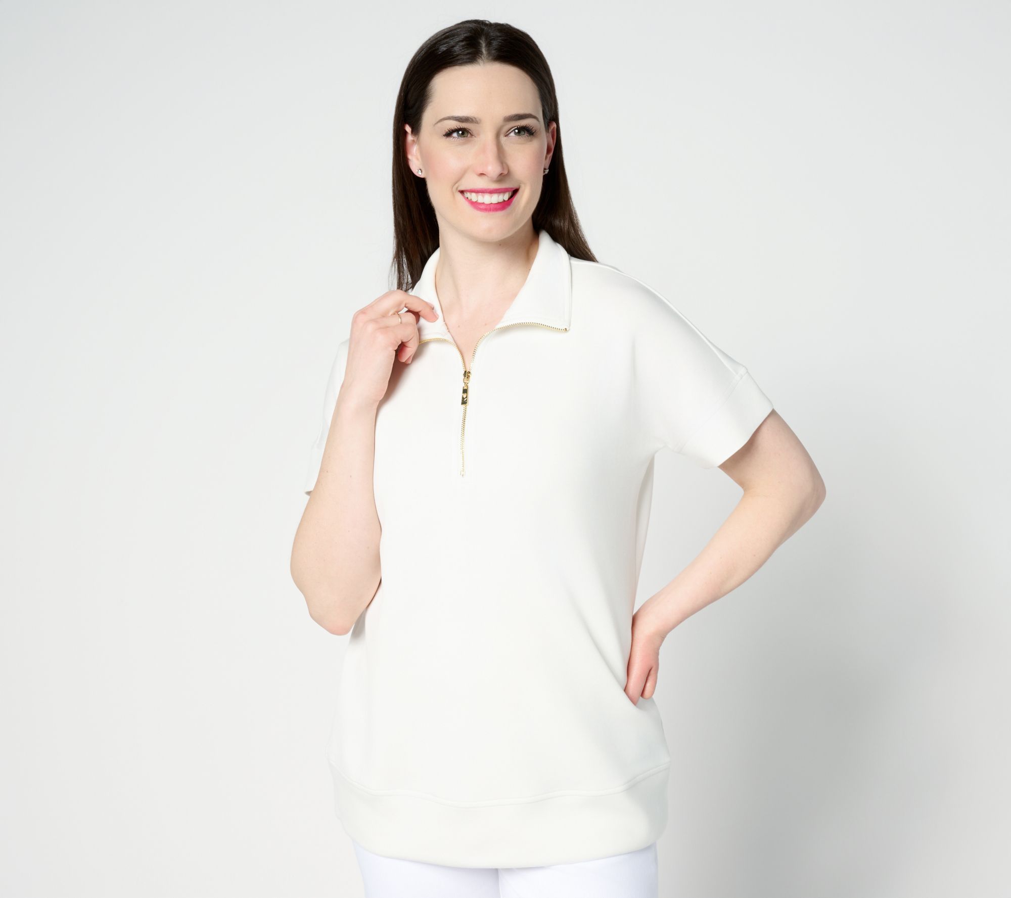 Belle by Kim Gravel ScubaLuxe Half Zip Dolman Sleeve Top